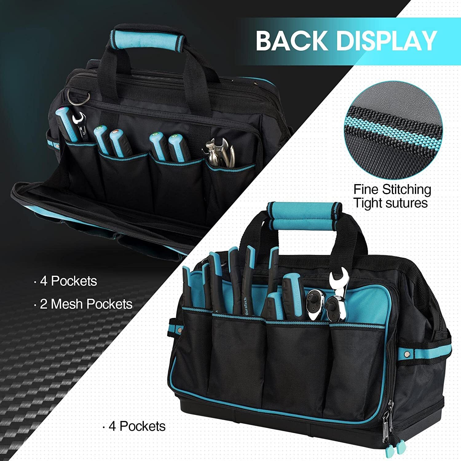 DURATECH 17″Wide Mouth Tool Bag Tool Bag Organizer WaterProof 840D Oxford Fabric