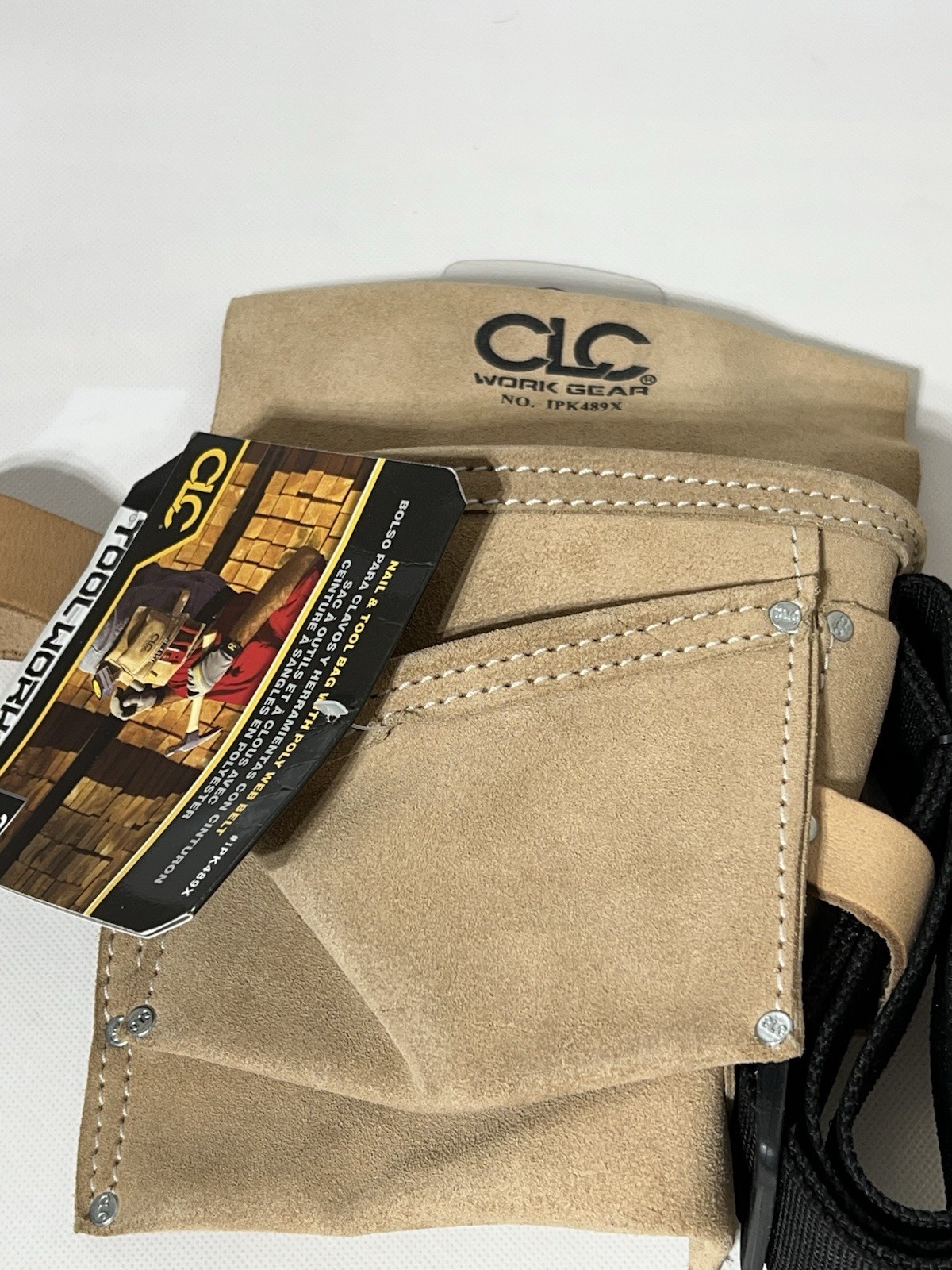CLC Custom Leathercraft IP489X 3 Pocket Suede Tool Bag with Poly Web Belt