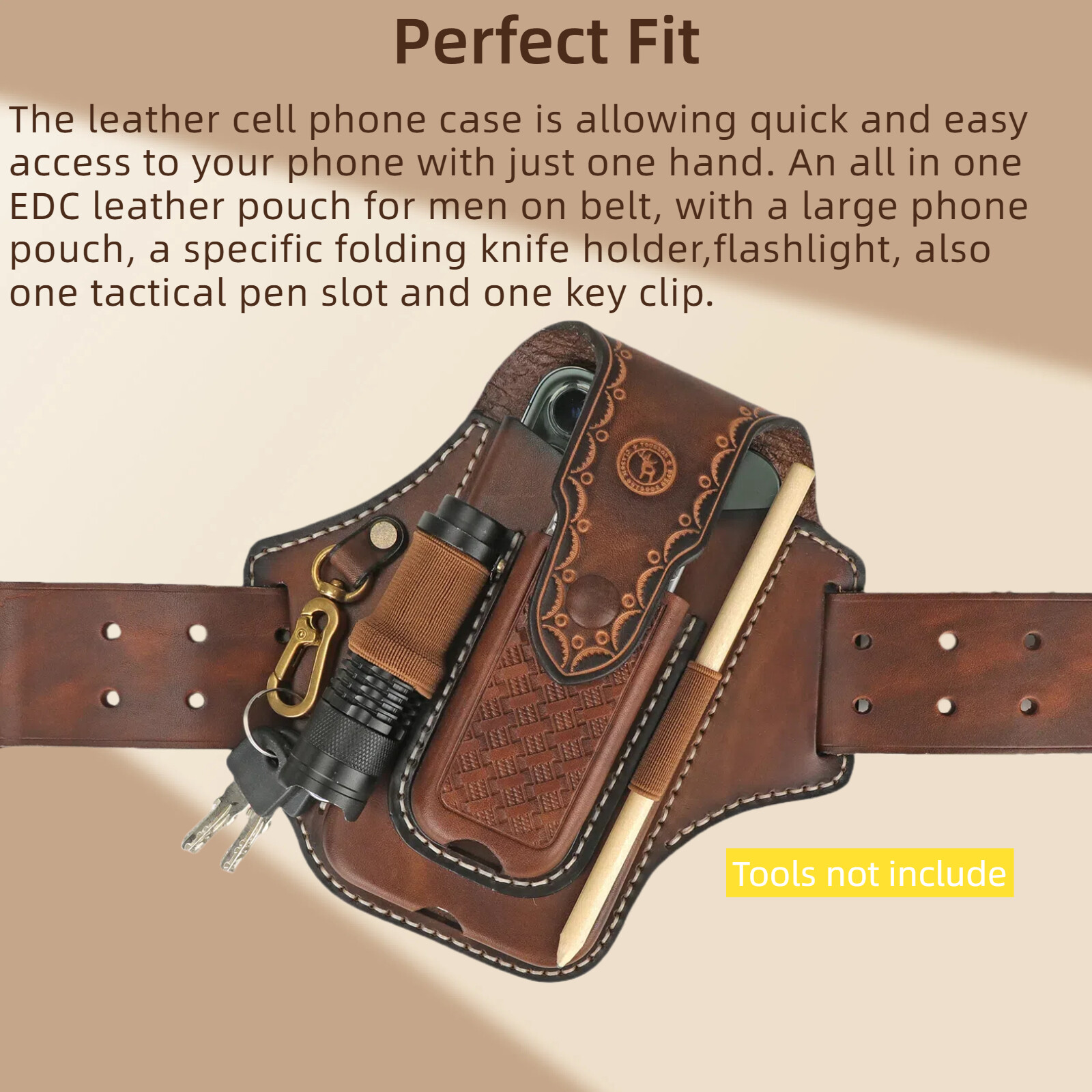 Leather Folding Knives Carry Sheath Belt Holster Tools Pouch Phone Case