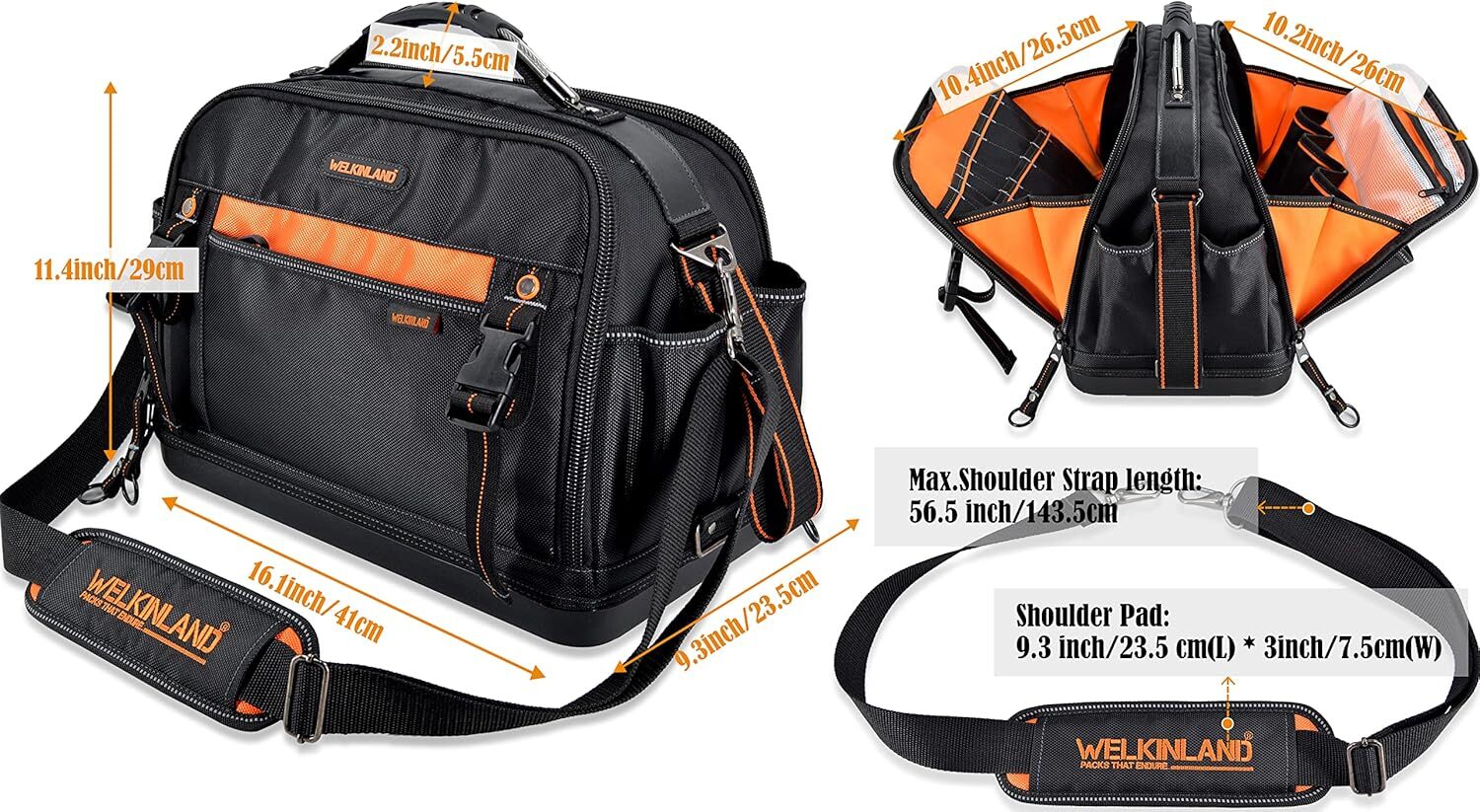 WELKINLAND 42 Compartment Men’s Tool Bag, HVAC Tool Bag, Tool Bag Organiser