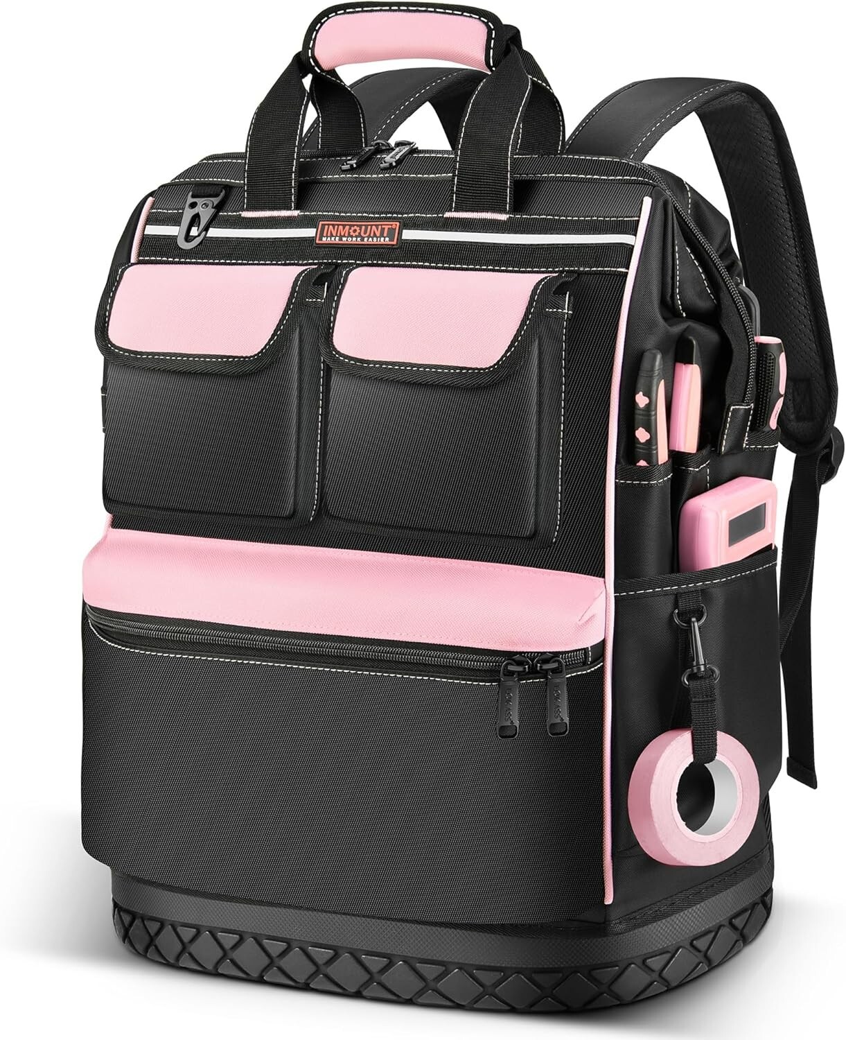 LOKASS Pink Tool Bag for Women, Wide-open Tool Backpack with Double-opening M…