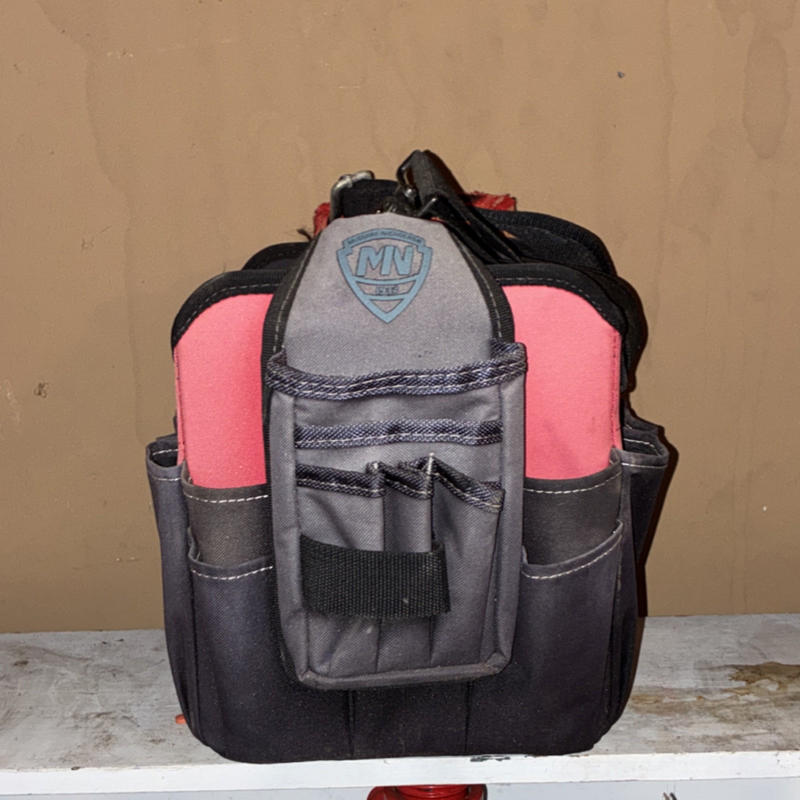 Husky Black and Red Fabric Tool Bag with Handle and Multiple Pockets