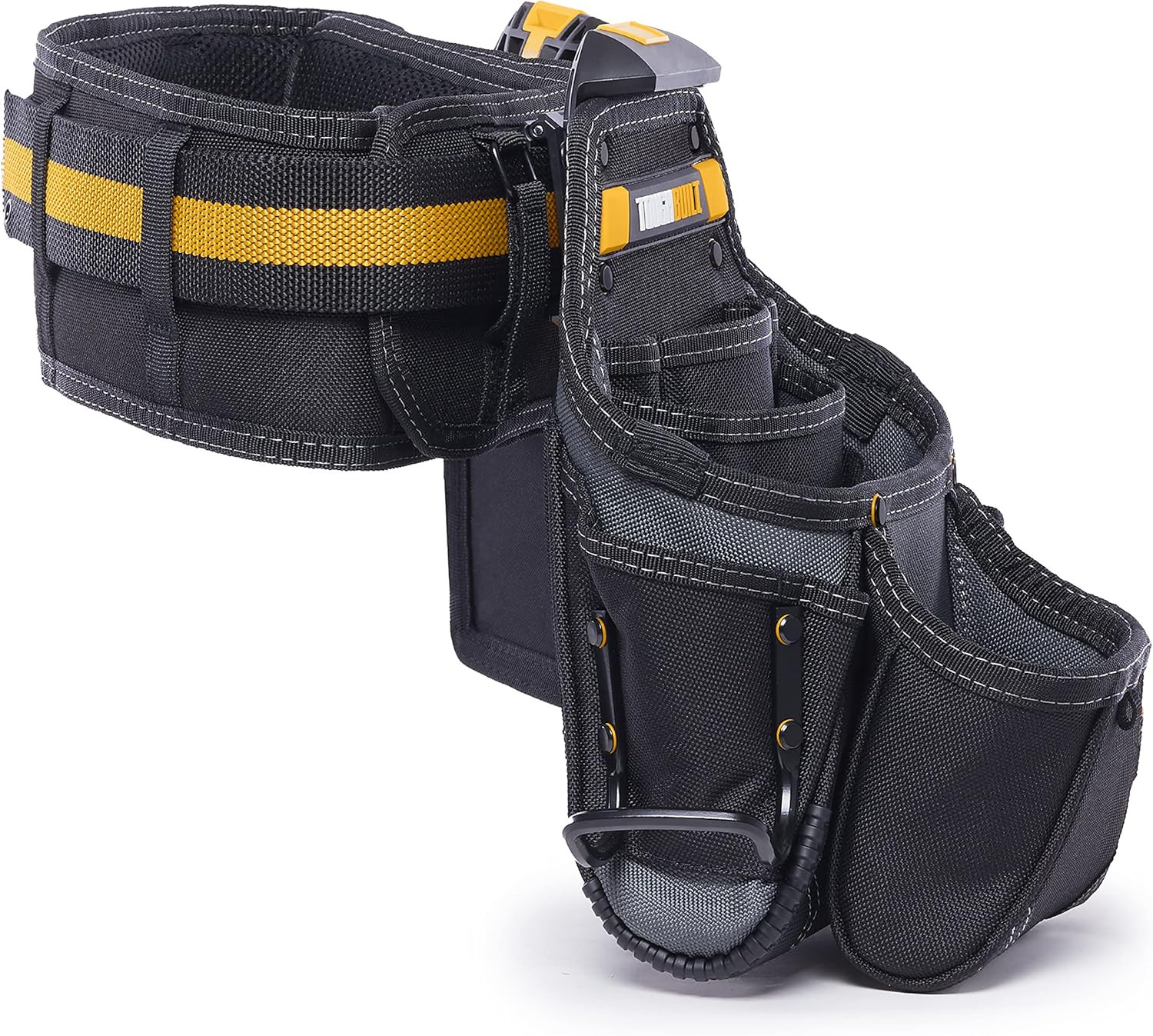 Cliptech 3-Piece Modular Tool Belt Set with Rugged Pouches and Padded Belt