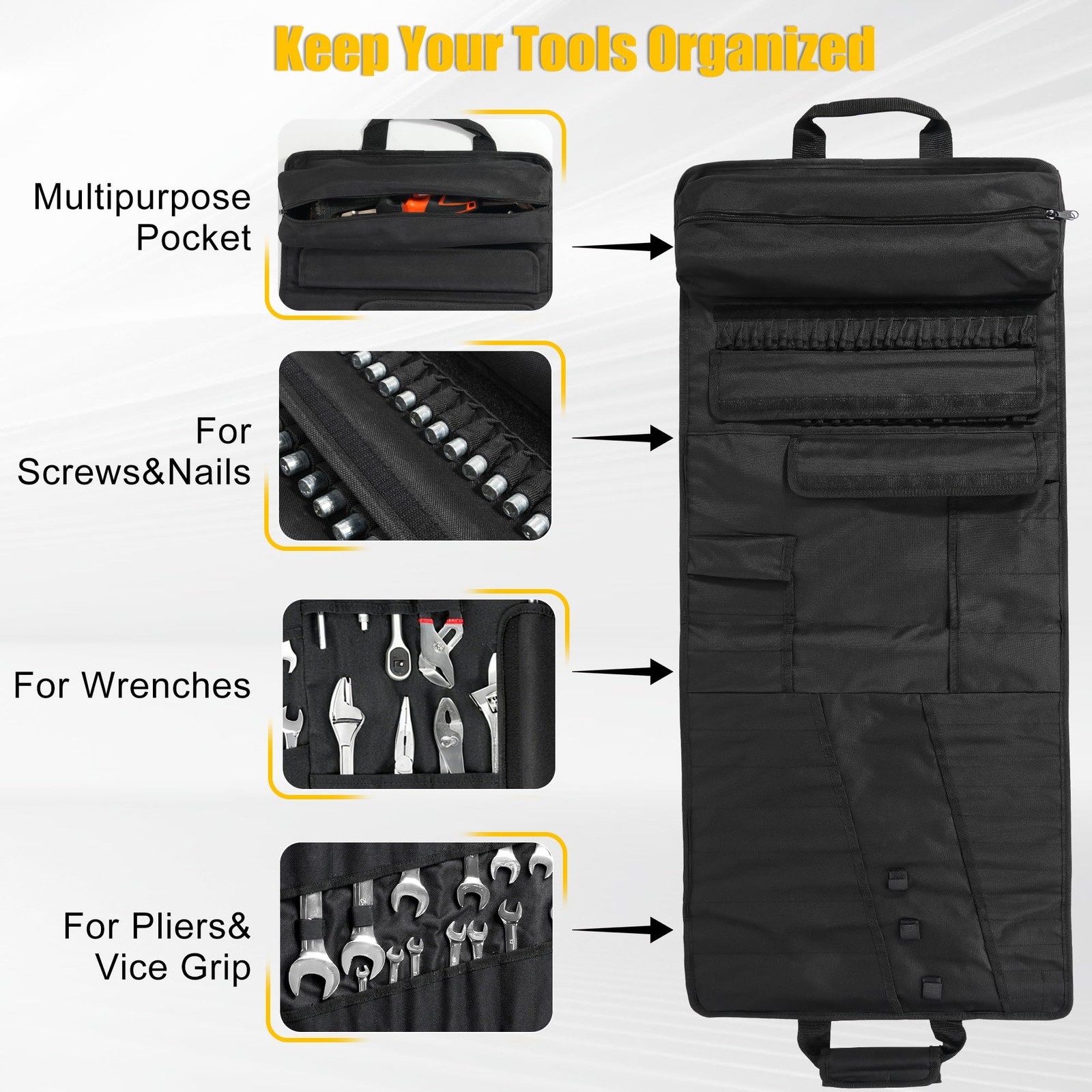 Tool Bag,Large Roll-Up Tool Bag Organizer with 28 Pocket Organizer, 34 Socket…