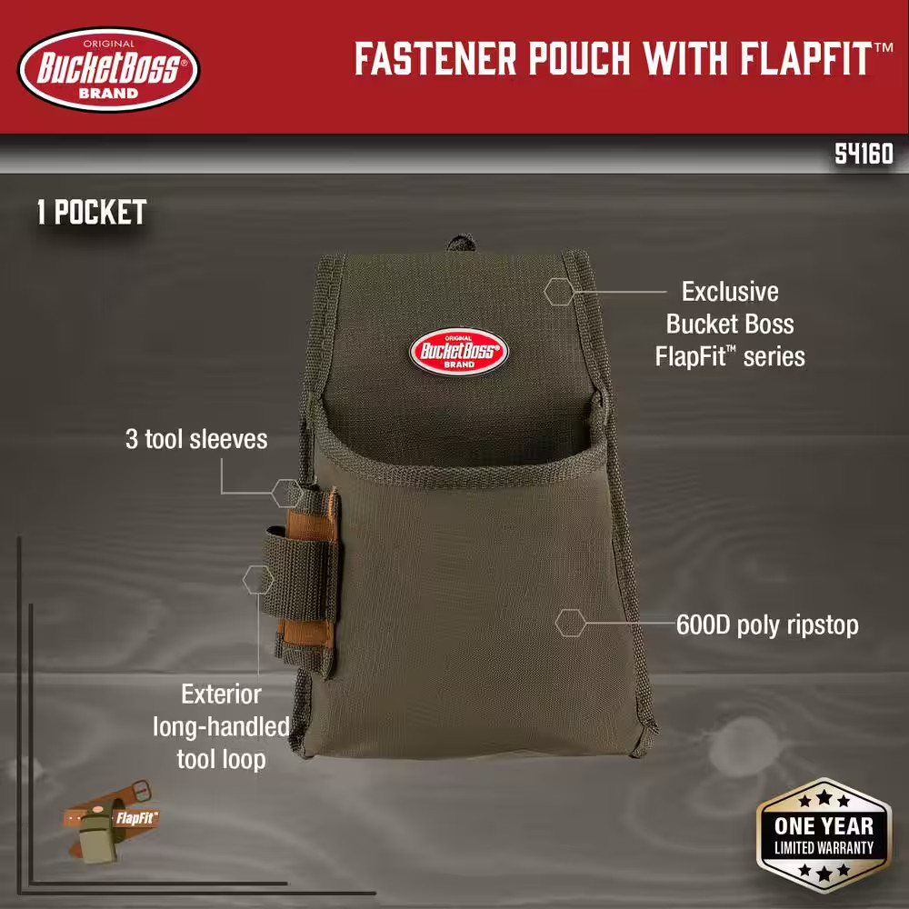 6.5 In. 1-Pocket Fastener Tool Belt Pouch with Flap Fit