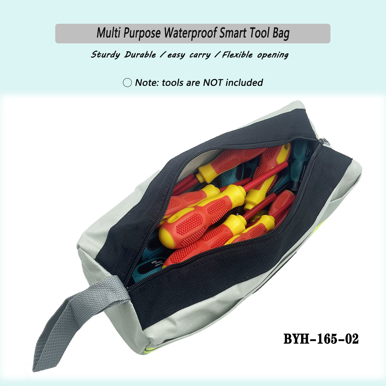 Heavy Duty Professional Tool Bag with Metal Zippers Wide Mouth Multi-Purpose Pro
