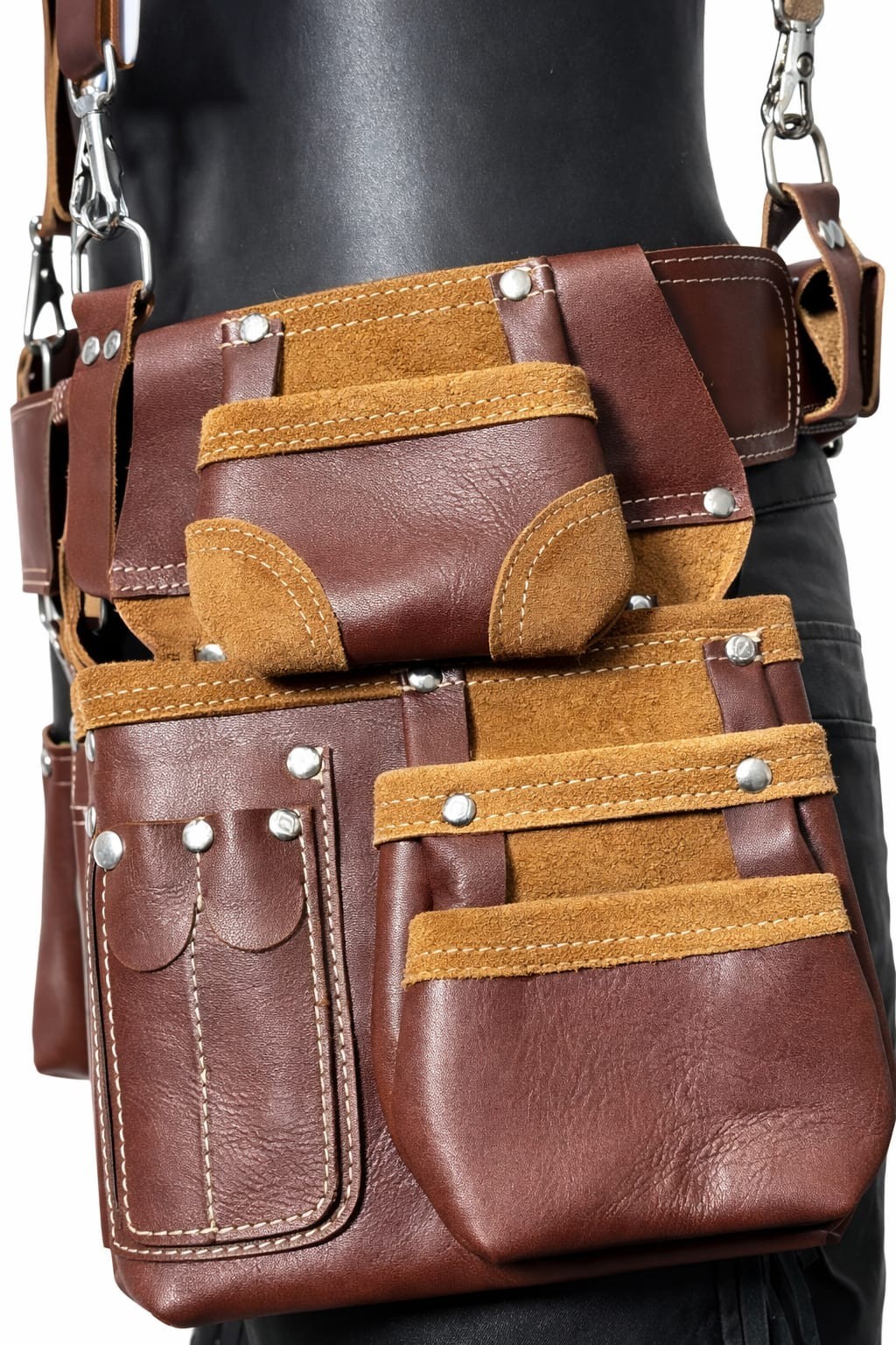 Leather Tool Belt w/ Suspenders Heavy Duty Carpenter Electrician Pouch