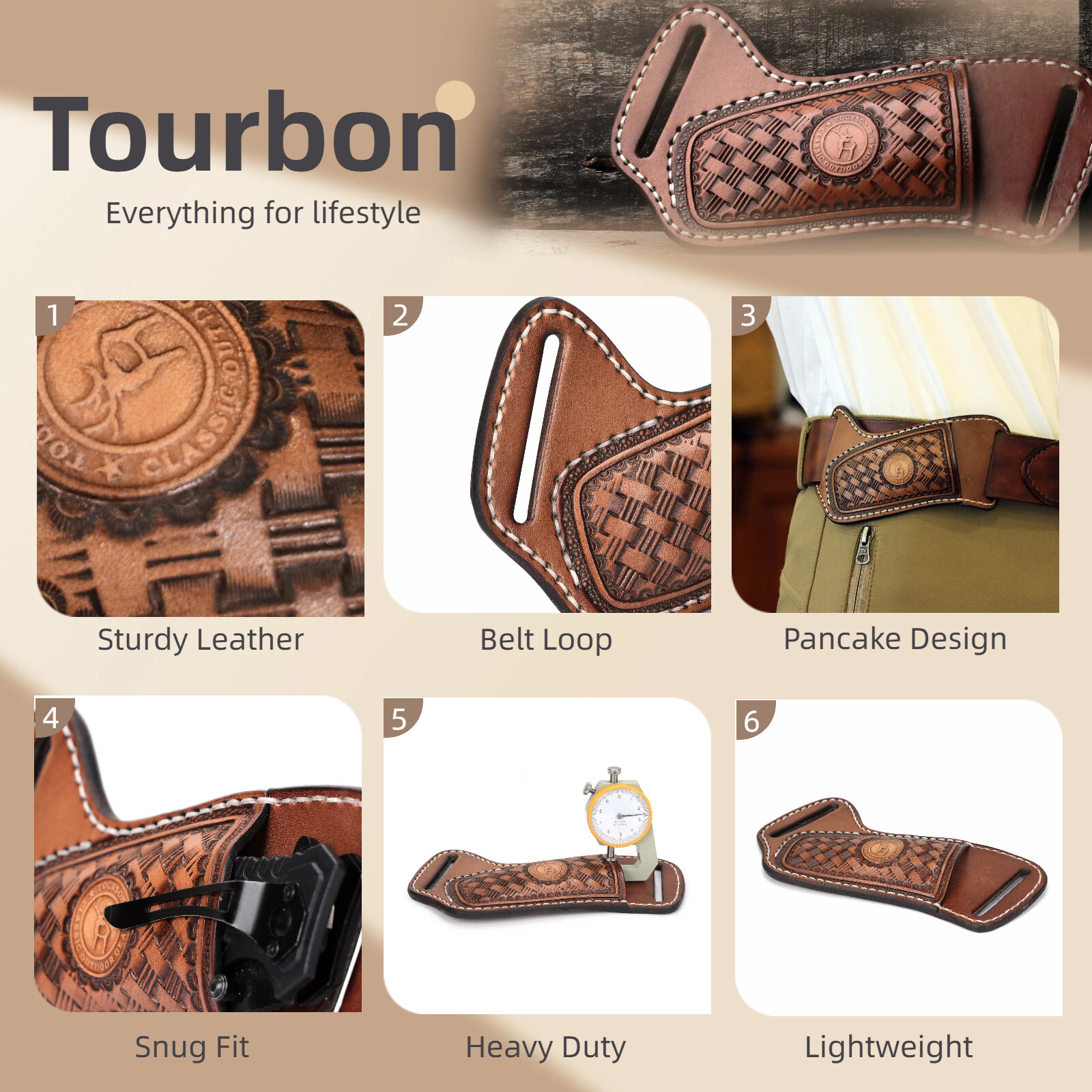 TOURBON Leather Folding Knife Sheath Belt Carry Pouch Tool Pocket Knives Holster