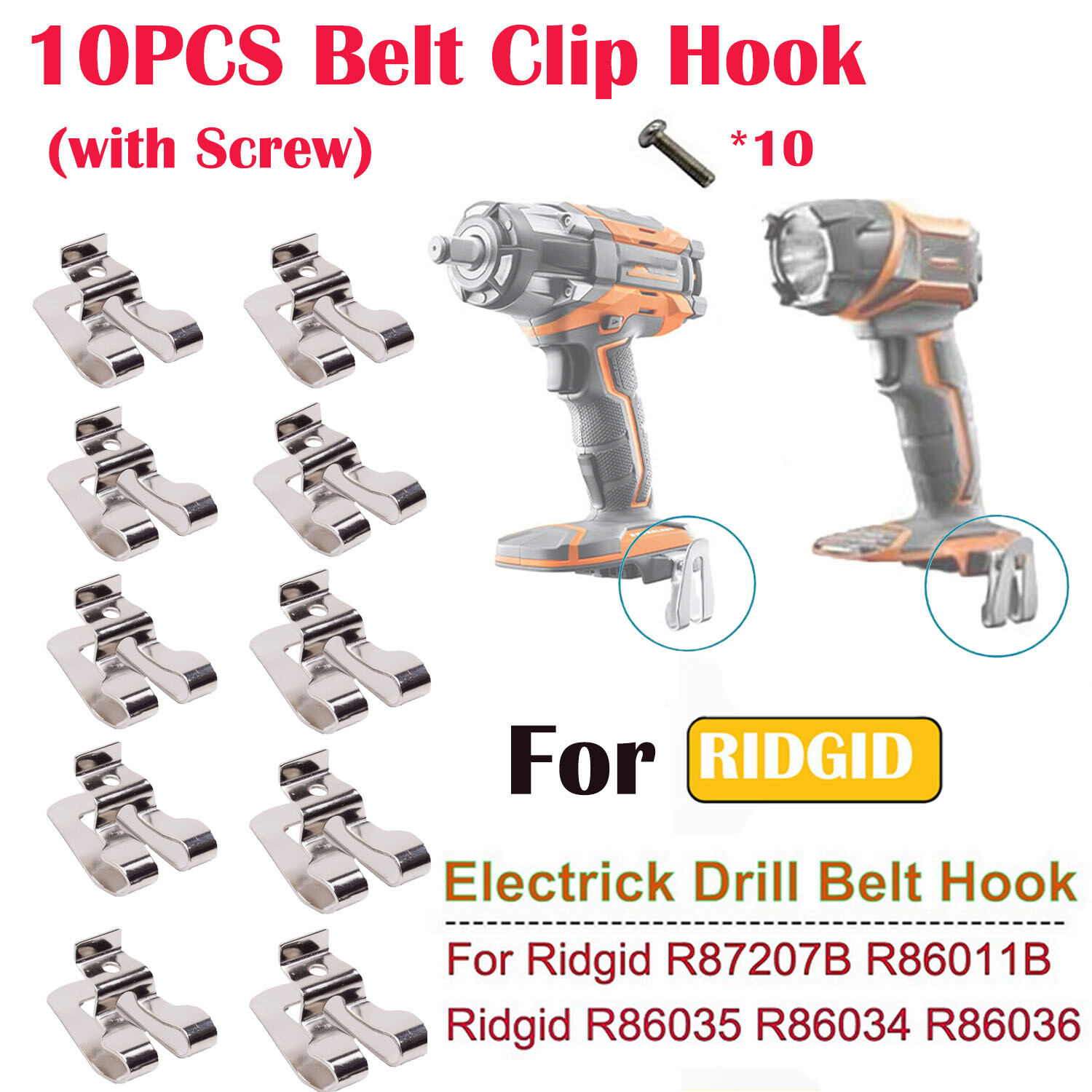 10PCS Belt Clip Hook w/Screw For Ridgid 18V Tools R86035 R86034 R86036 R860054
