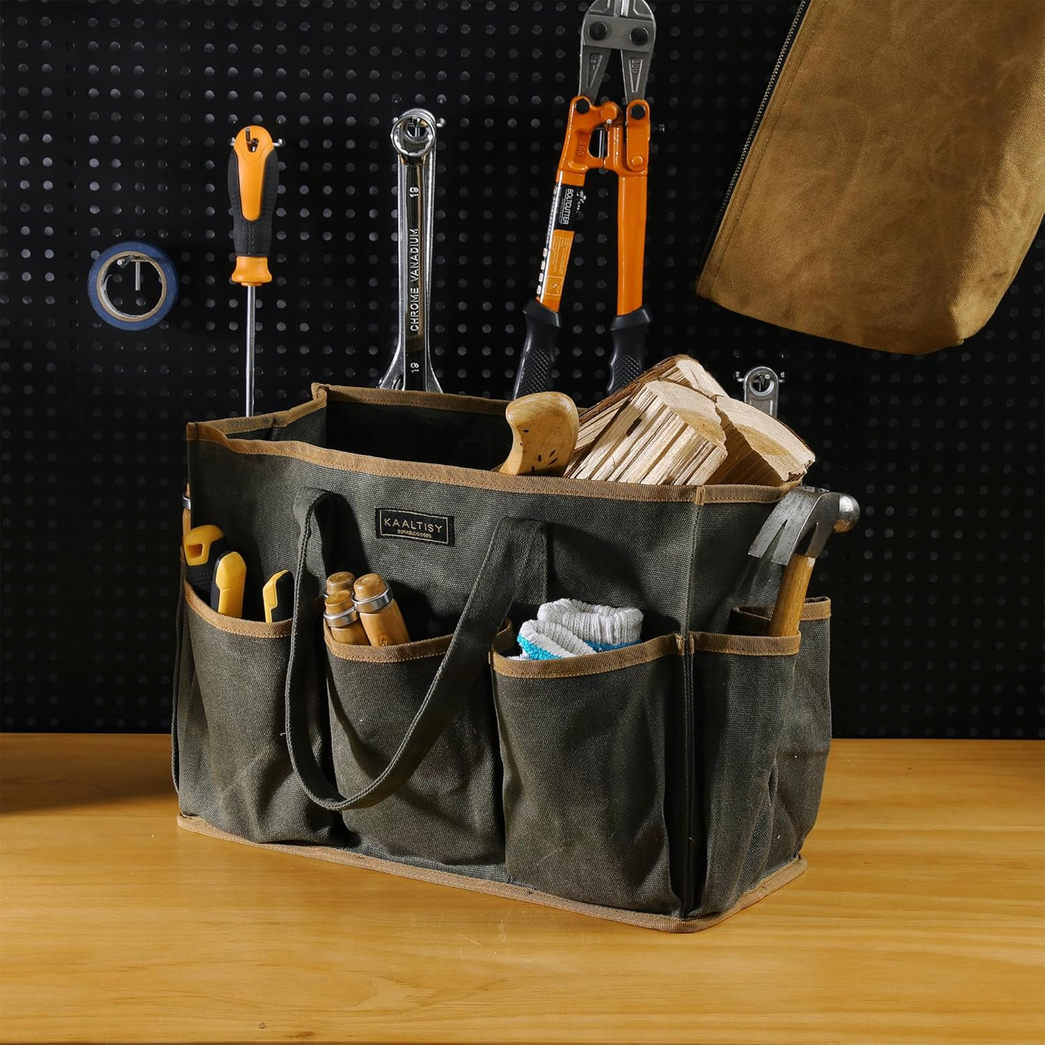 Tool Tote Bag, Heavy Duty 16Oz Waxed Canvas Garden Tool Bag | Portable 11-Pocket