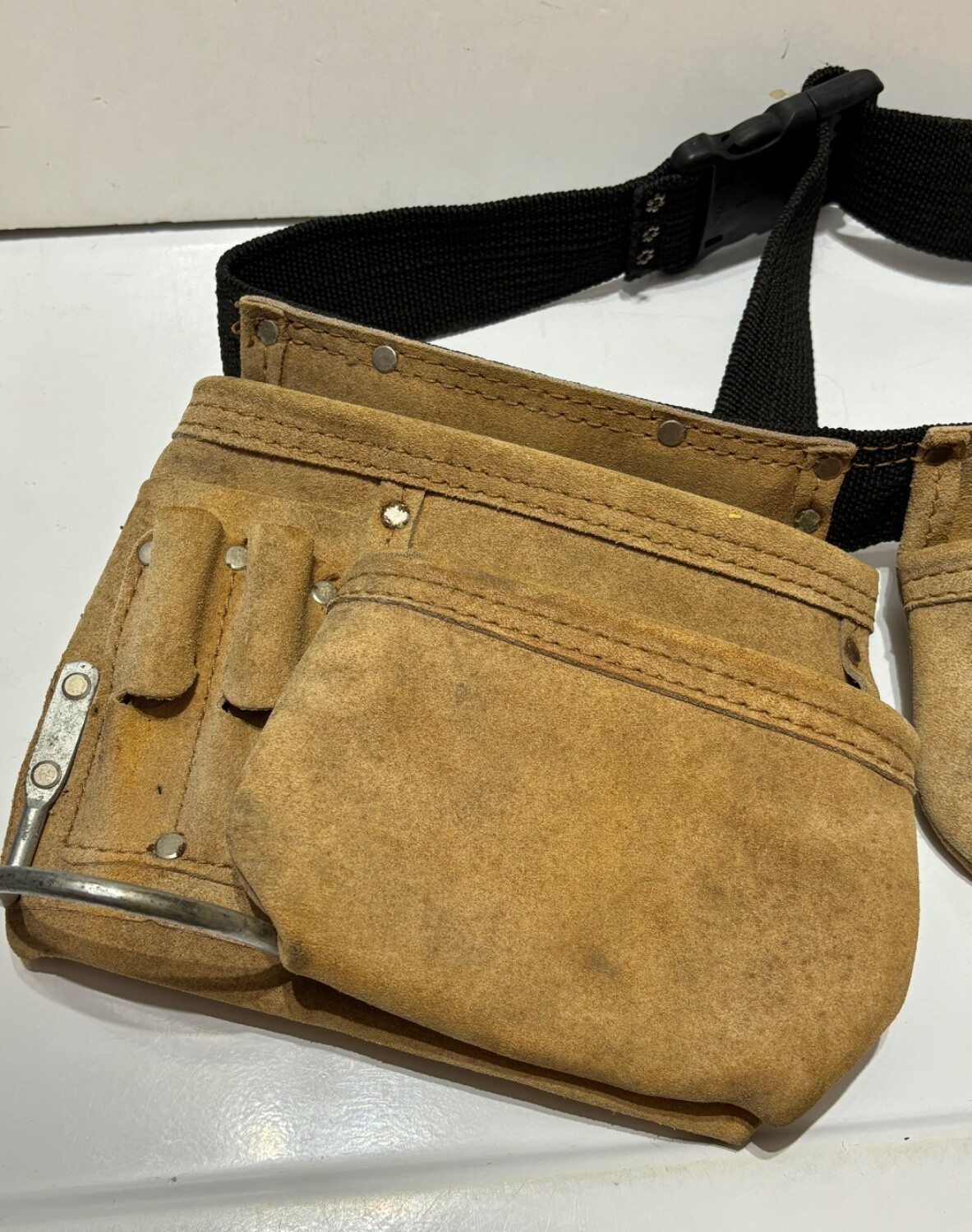 AWP L-490 Suede Leather Carpenters Tool Belt With Pouches & 2 Metal Hammer Loops