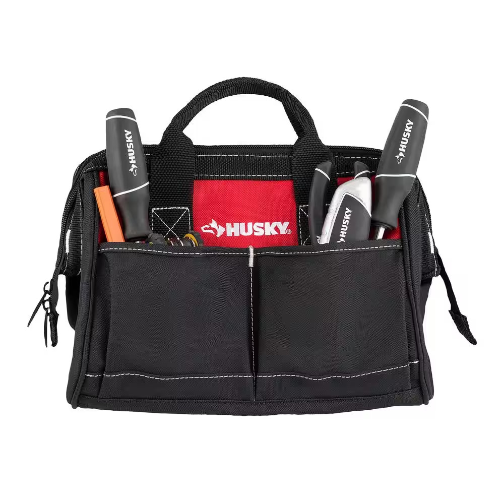 Tool Bag Wide Mouth with Shoulder Strap 4 Pocket – 12 in. W x 9 in. L x 7 in. H