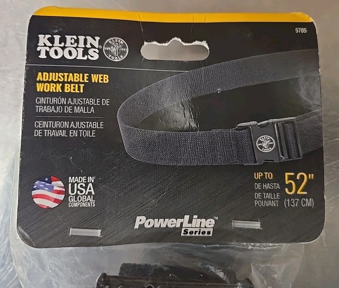 5705- Klein Tools Adjustable Tool Belt 52″ Heavy Duty Nylon Webbing Metal Buckle