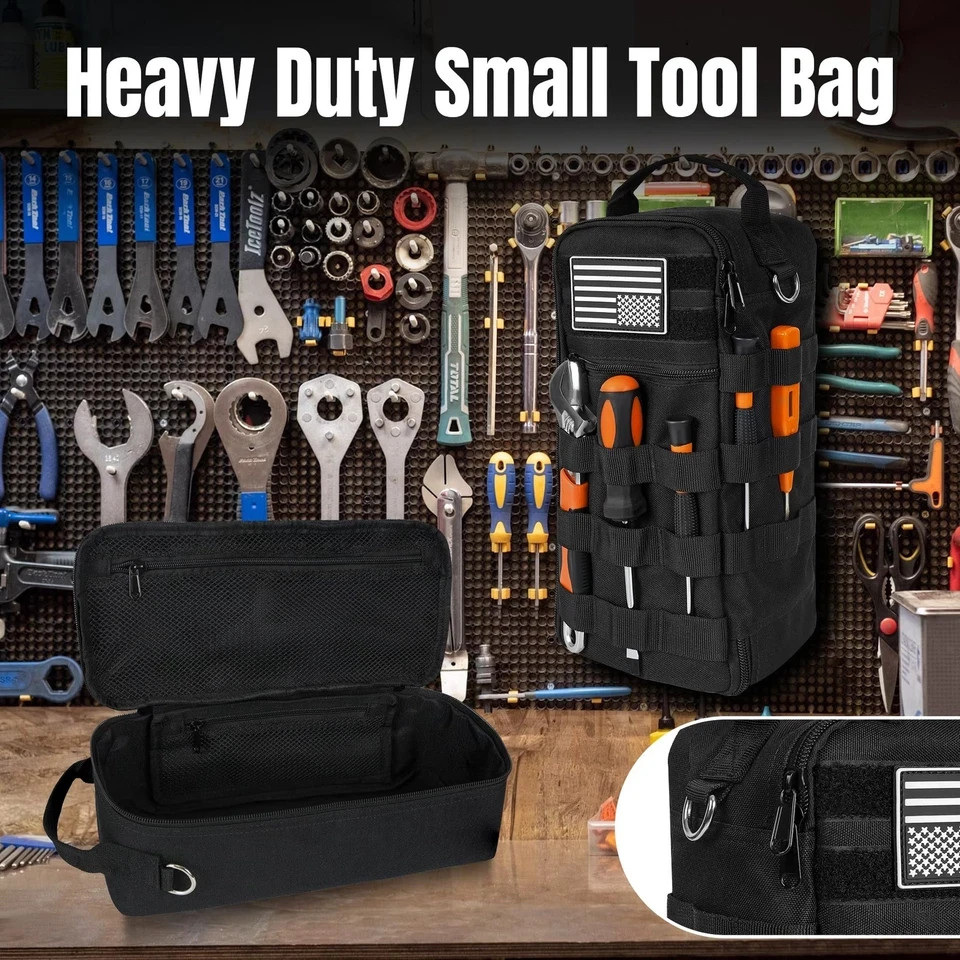 Portable Small Tool Bag, Heavy Duty Tool Pouch Bag with Shoulder Strap and D-…