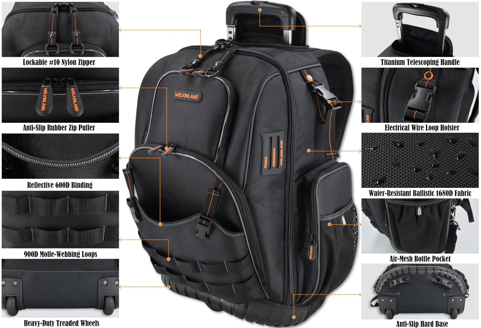 72pockets Rolling Tool Backpack For Electricians Large Tool Bag With Wheels Roll