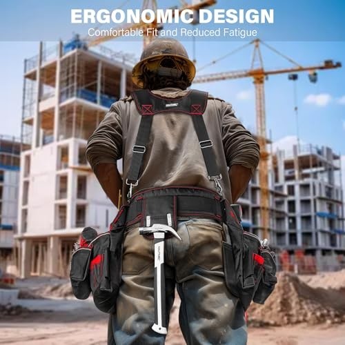 HAUTMEC Heavy Duty Tool Belt with Suspenders, 19-Pocket Work Rig