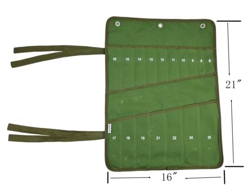 17 Pocket Canvas Wrench Roll Organizer Heavy Duty Waterproof 21×16 Wall Mount