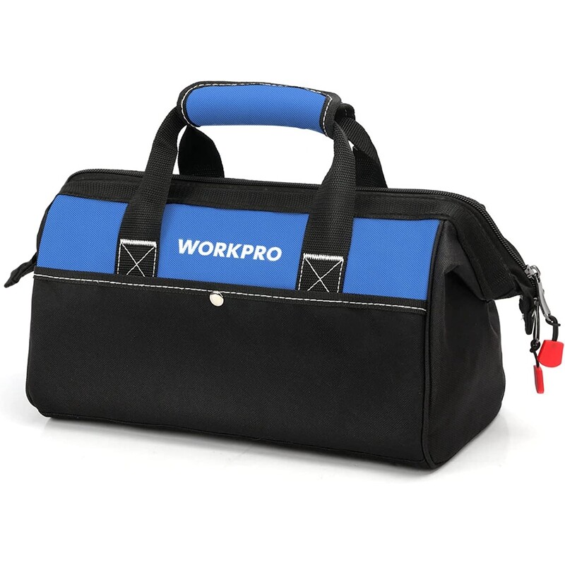 WORKPRO 13-Inch Tool Bag Wide Mouth Tool Tote Bag Tool Storage Bag Blue/Pink NEW
