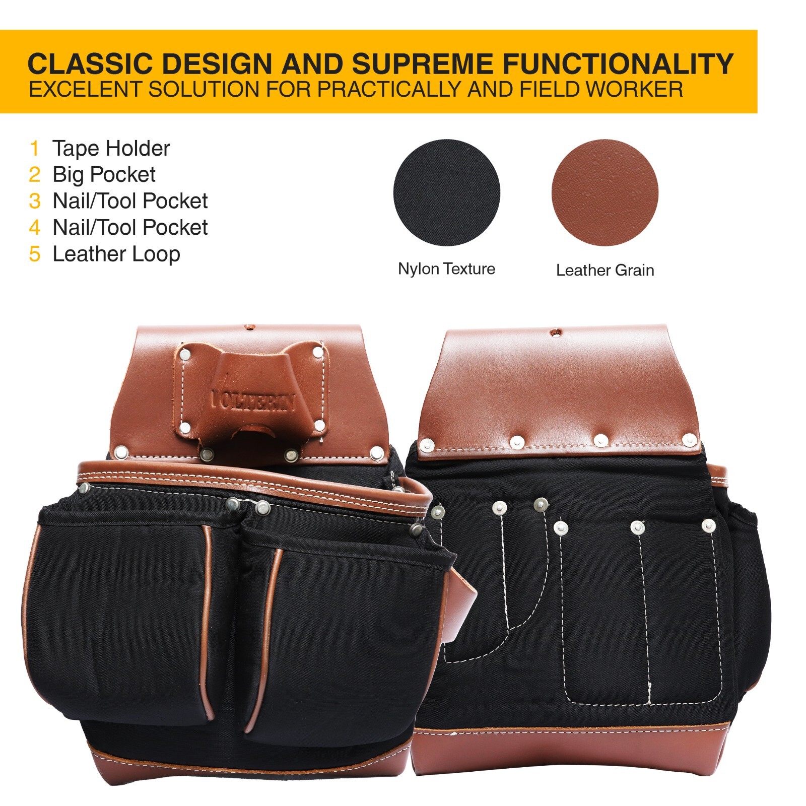 Leather And Nylon Tool Belts For Men Framer’s Carpenter Electrician Leather Belt