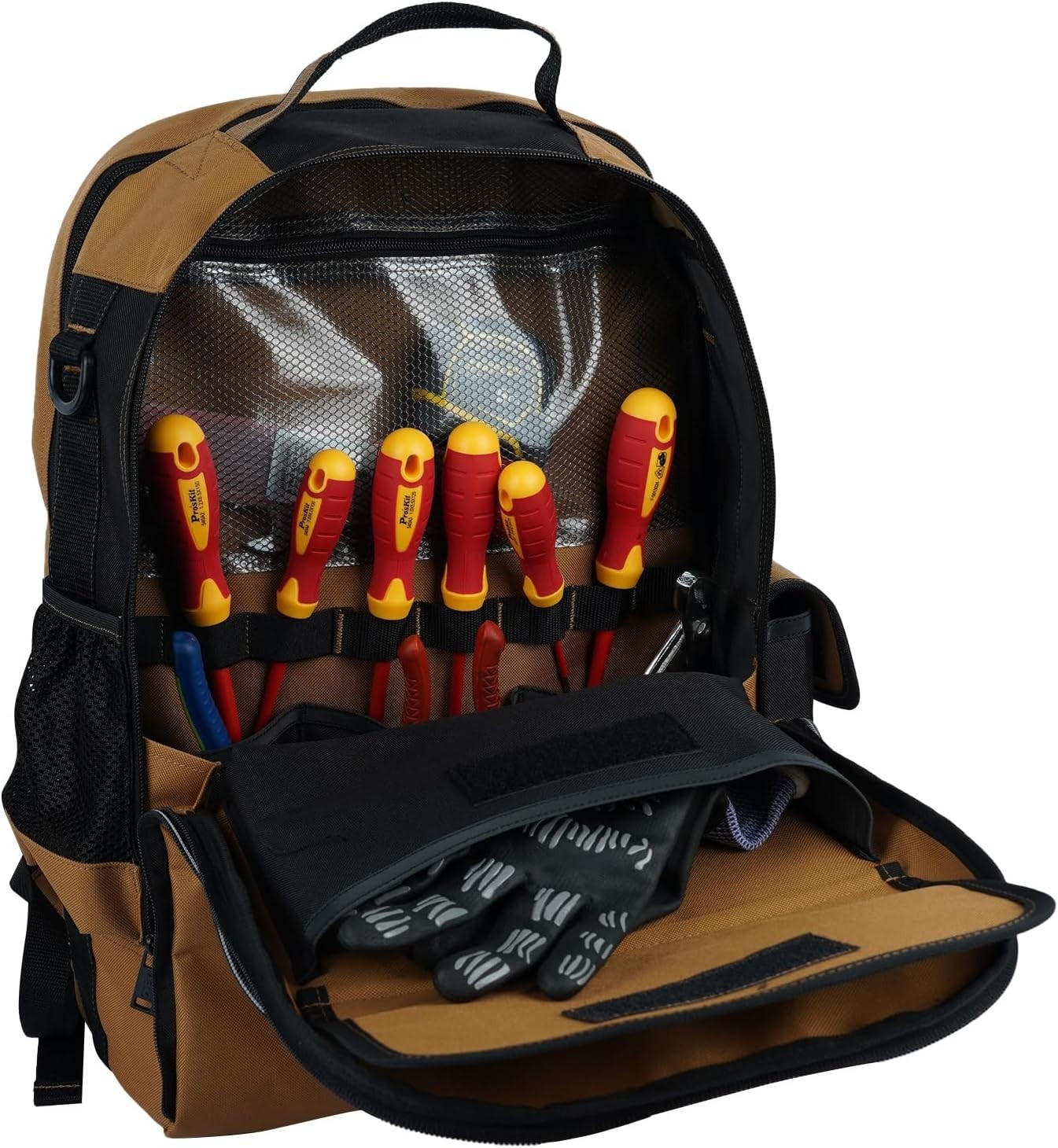 Military-Grade Welding Tool Backpack with Large Capacity Helmet Bag in Brown