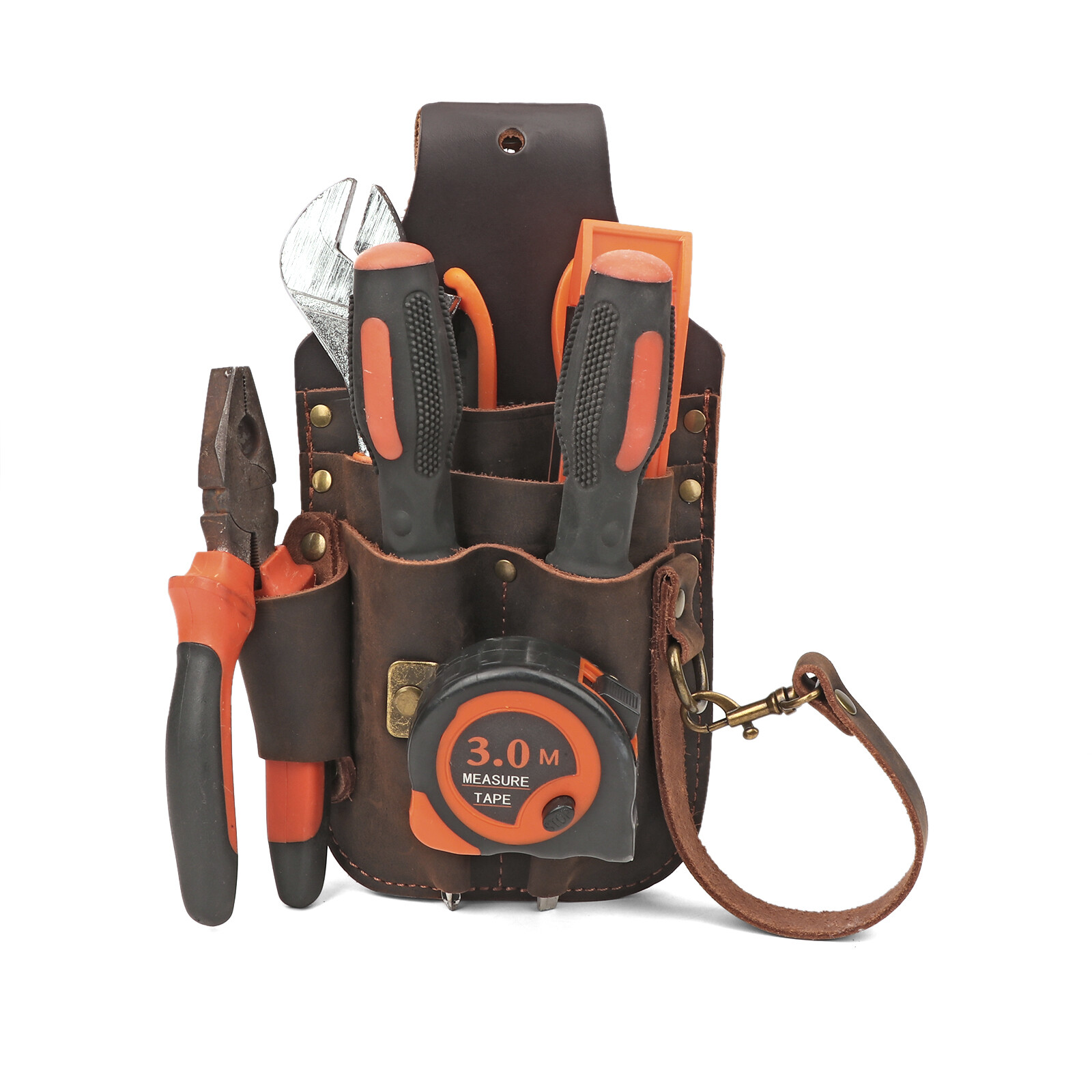 Tourbon Leather Tool Holster Electric Tape Thong Tunnel Pouch 5 in 1 Belt Holder