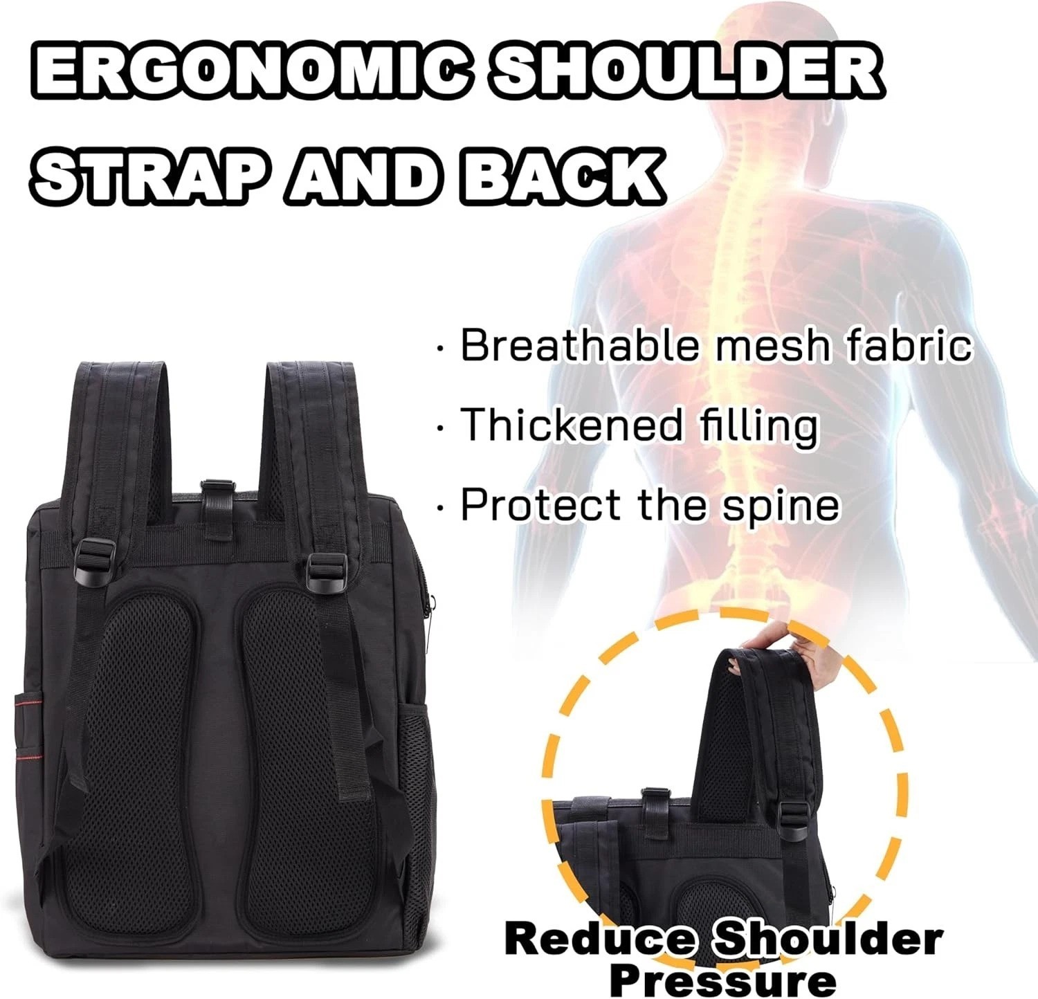 Durable Black Tool Carrier Backpack with 20 Compartments for Tool Organization