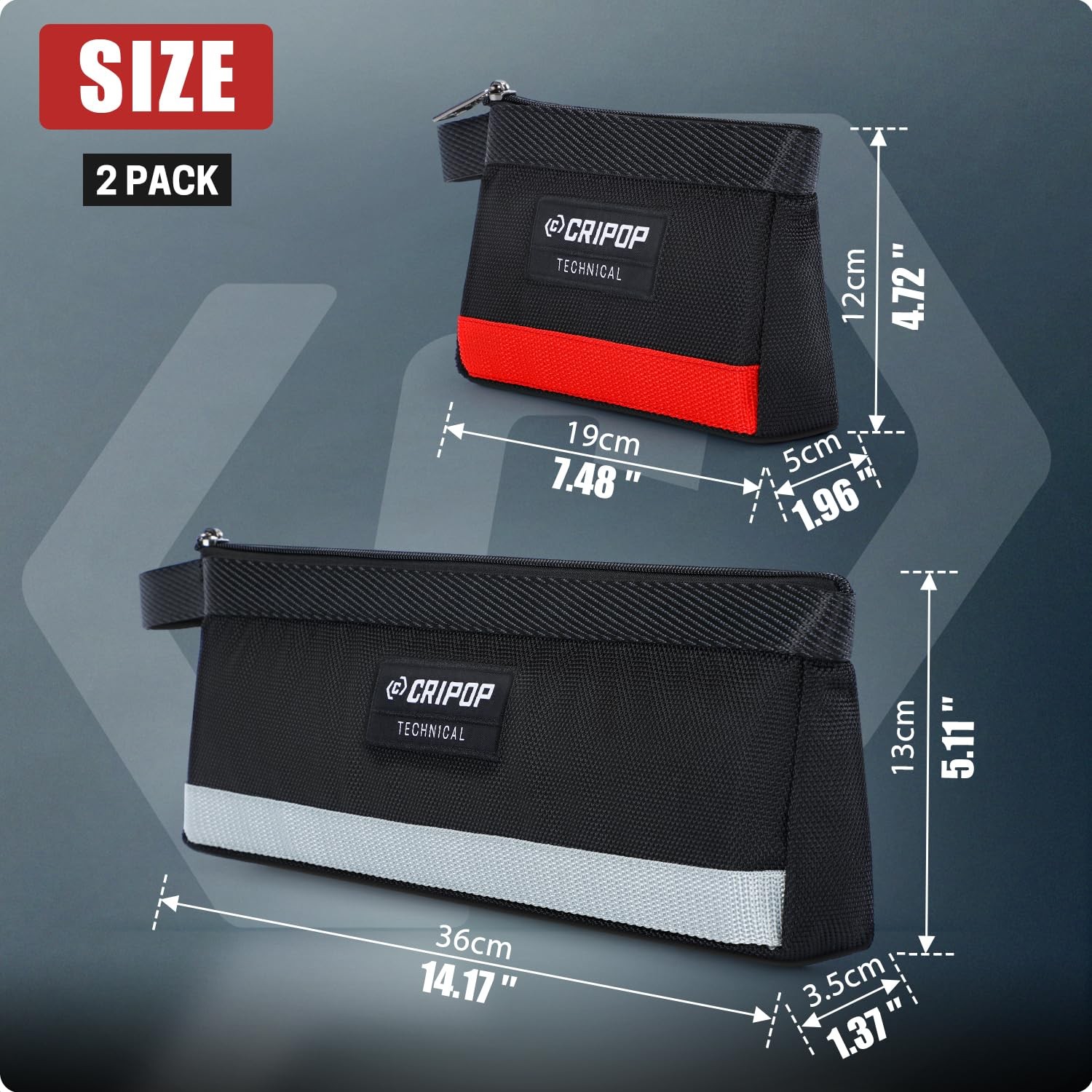 StandUp Zipper Small Tool Bag Pouch With Handle 7Inch 14.5Inch 2 PCS