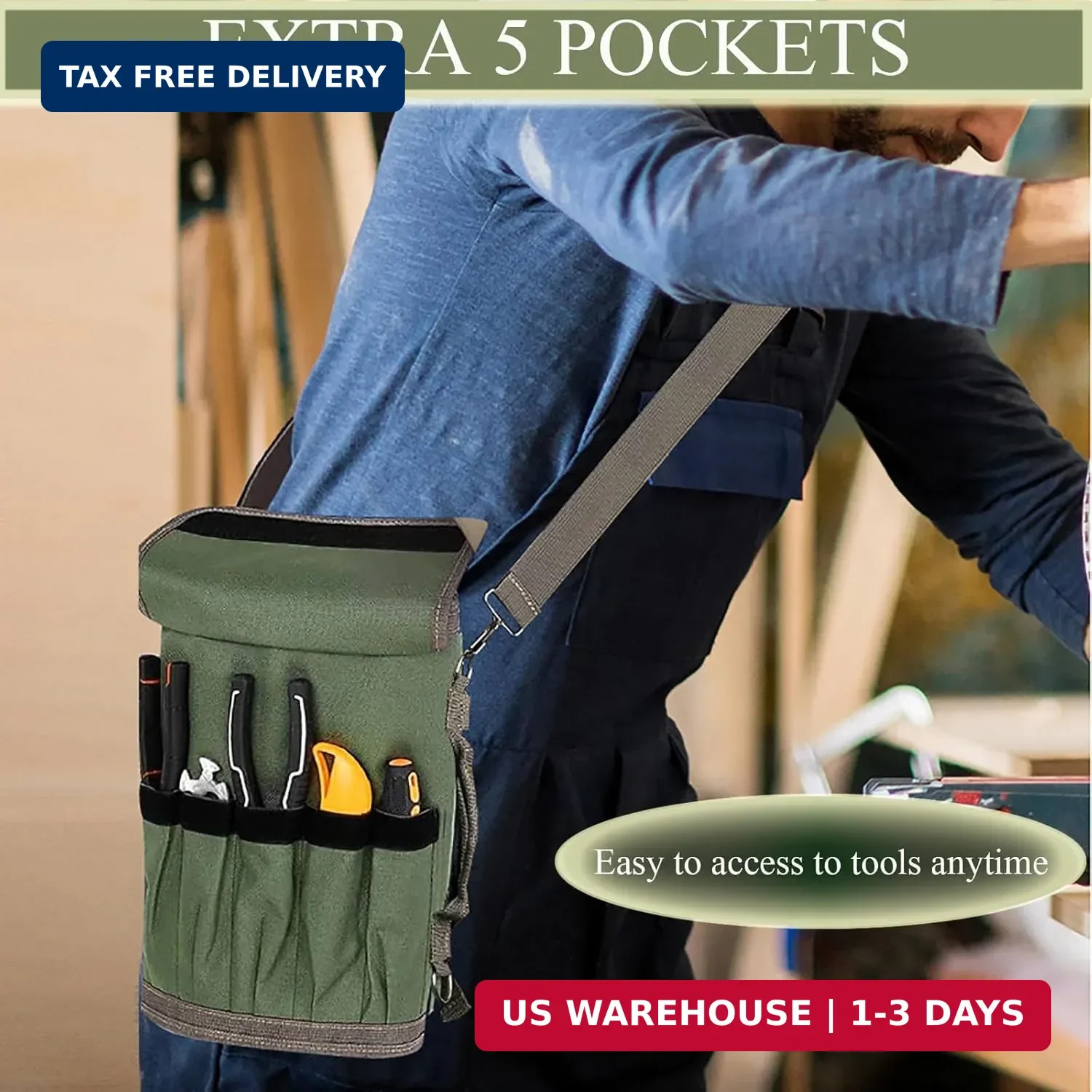 Roll Up Tool Bag, Portable Folding Tool Roll with Detachable Pouch, Heavy Duty M
