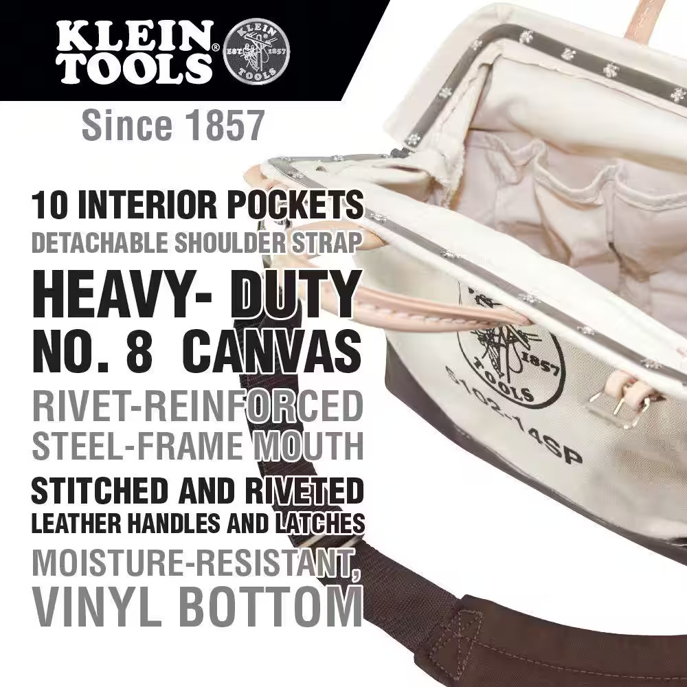 Deluxe Tool Bag, Canvas, 10 Pockets, 14-Inch