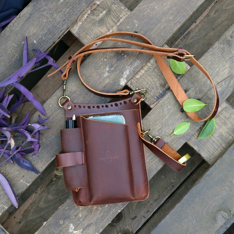 Tourbon Leather Barber Tool Crossbody Bag Hair Scissors Comb Brush Clippers Bag