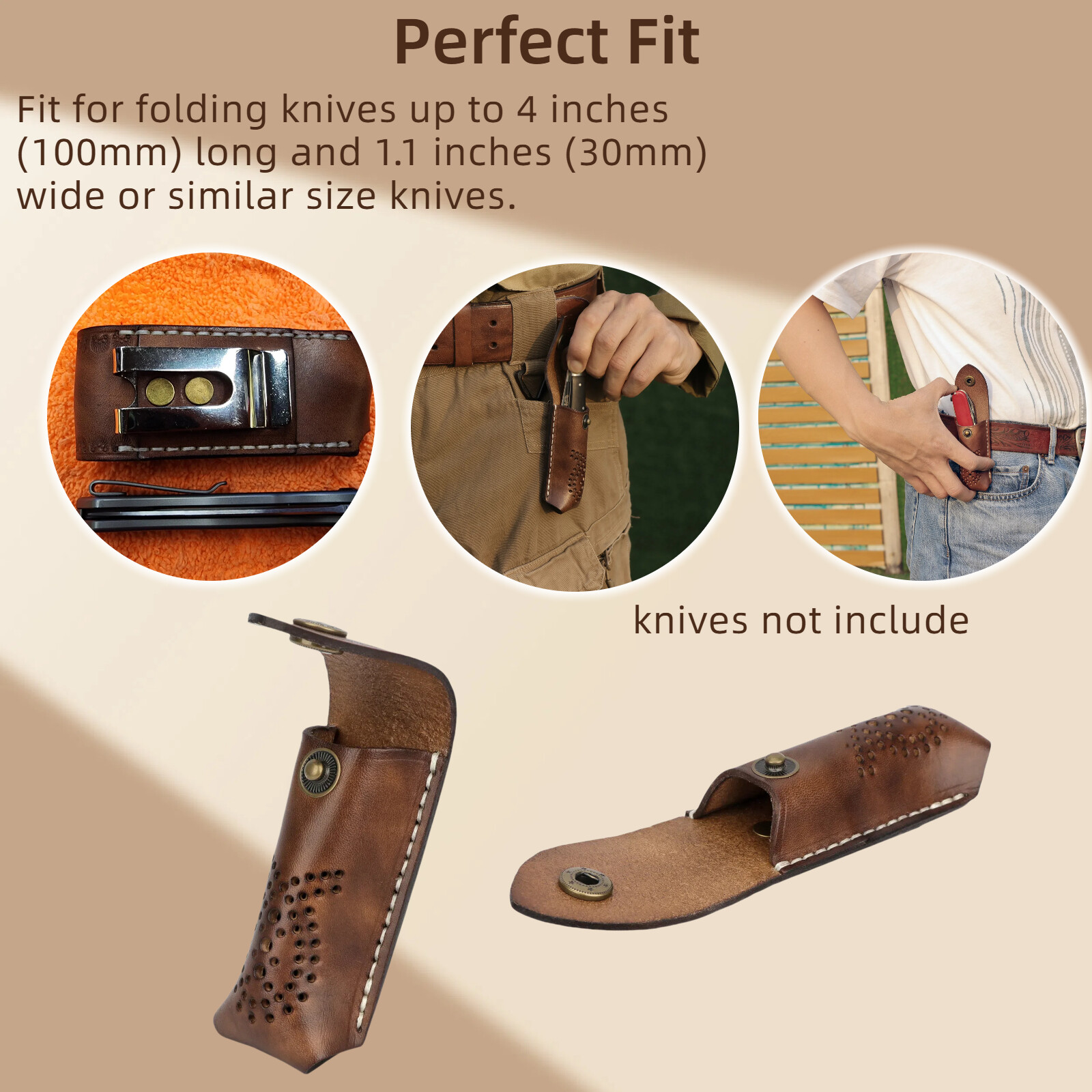 TOURBON Leather 3.5″ Pocket Knife Sheath Folding Knives Case Belt Carry Pouch