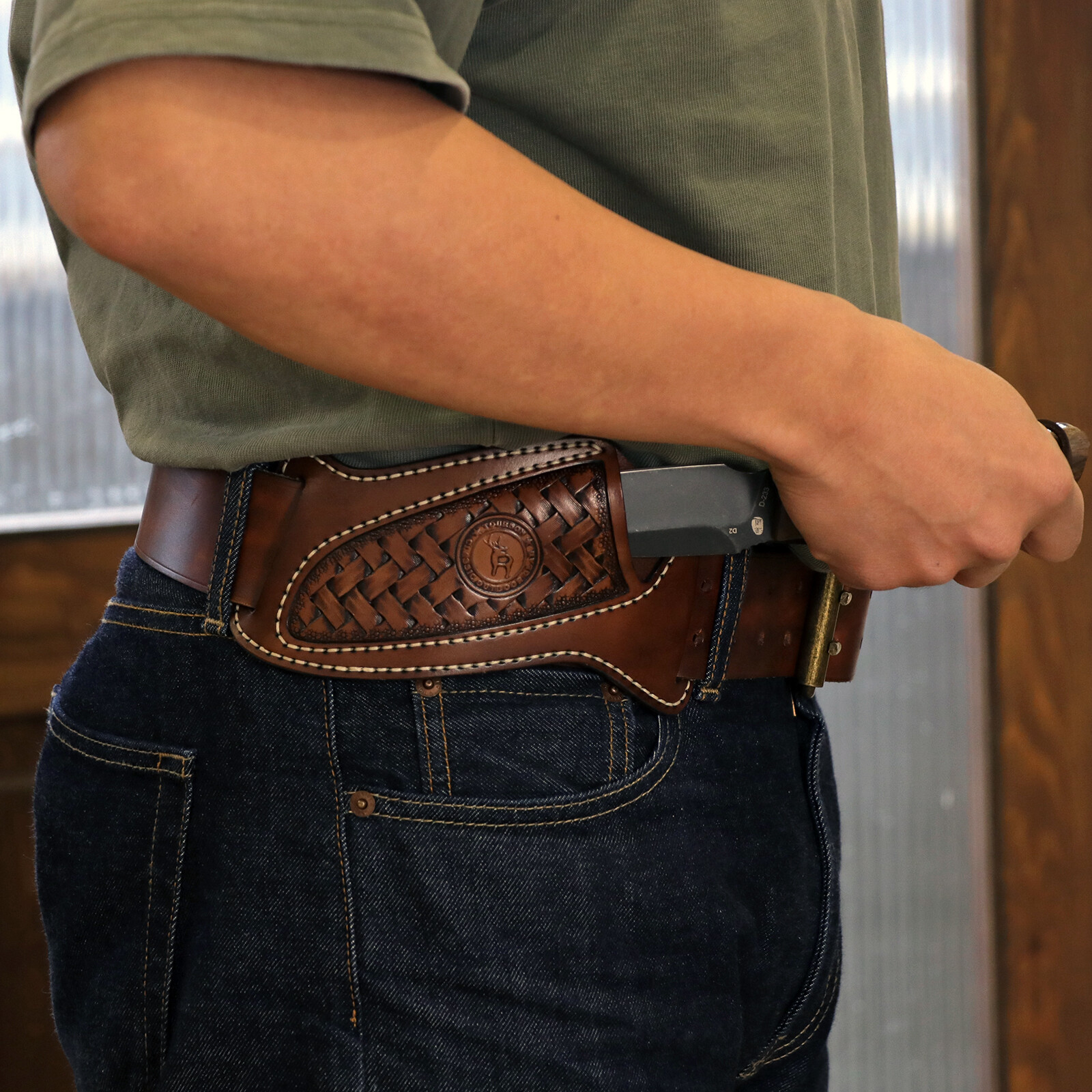 TOURBON Slanted Pancake Knife Sheath Fixed Blade Belt Holster Hunting Camping