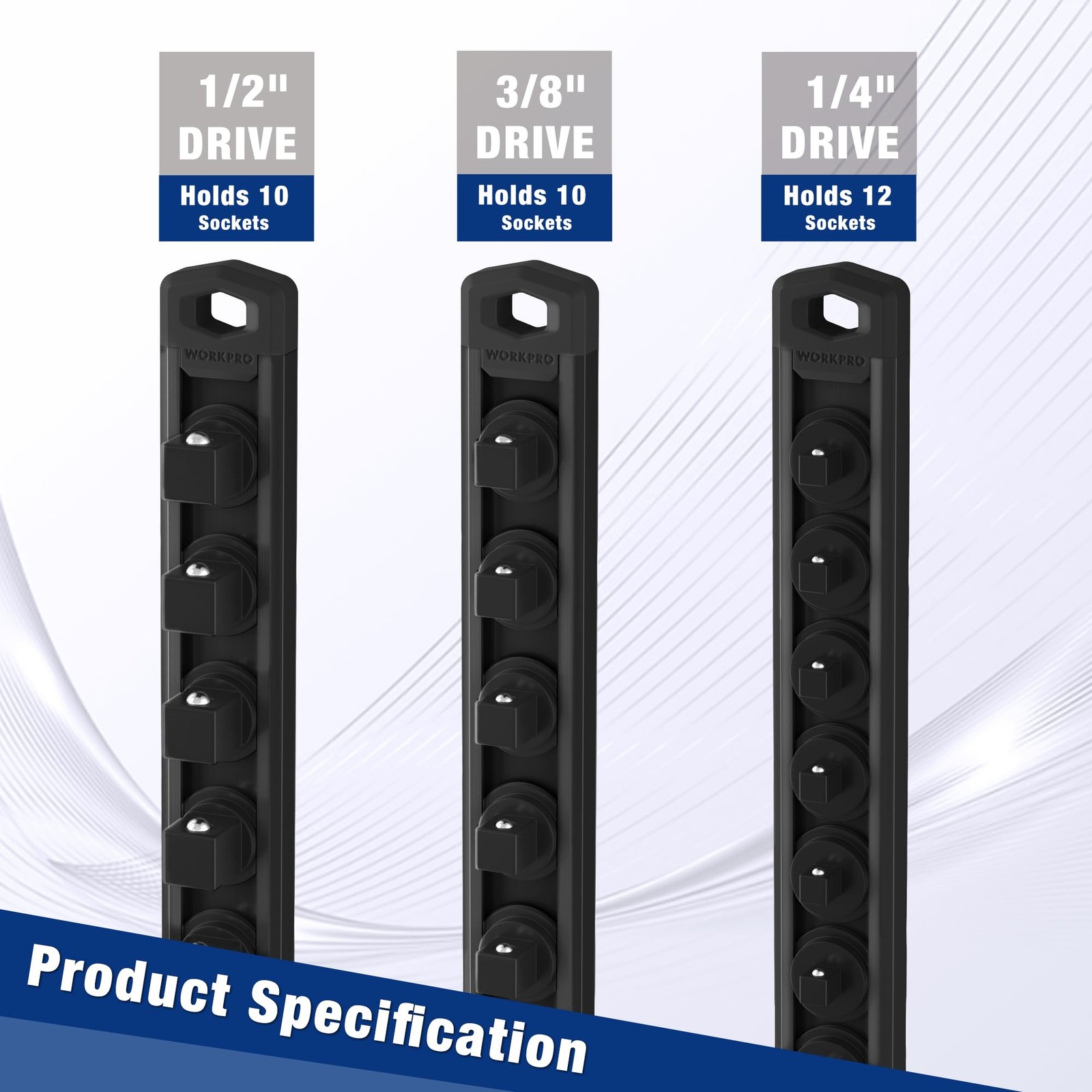 WORKPRO Magnetic Socket Organizer, 1/2-Inch Drive Aluminum 1/2″ DR, Black
