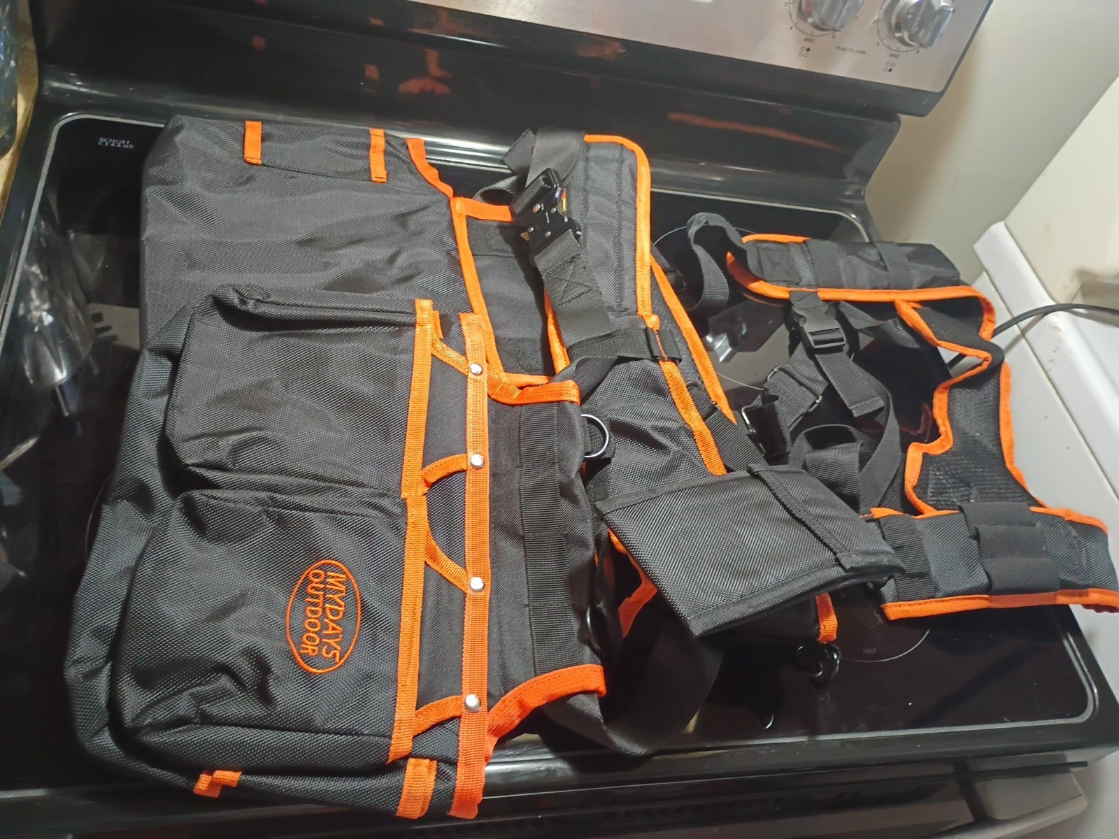 Mydays Outdoor Black Orange Pockets Adjustable Harness Tool Belt And Suspenders