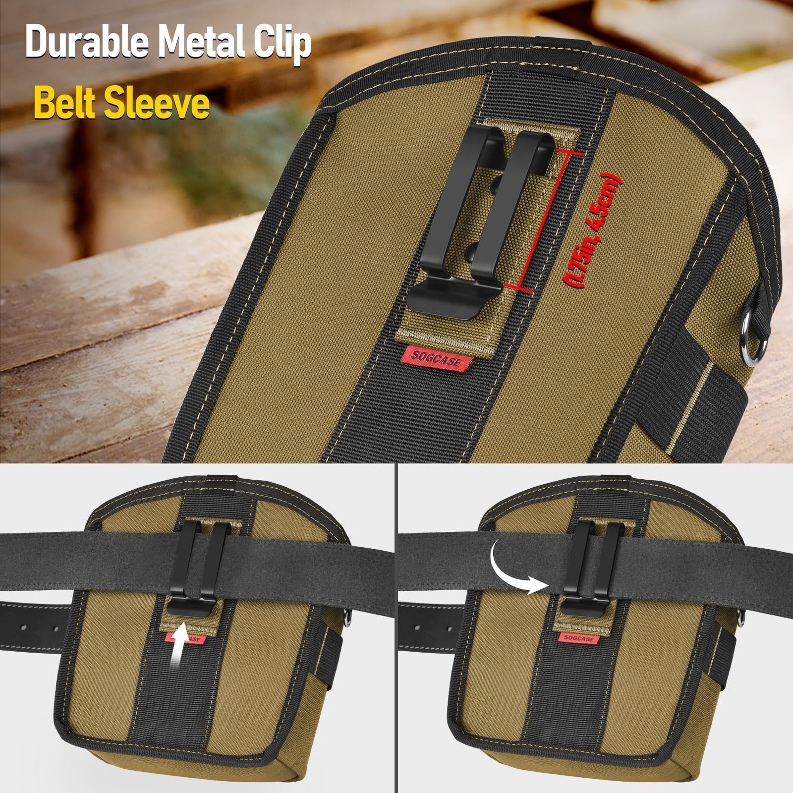 Tool Pouch Nails Screws Bag with Belt Clip XL Khaki