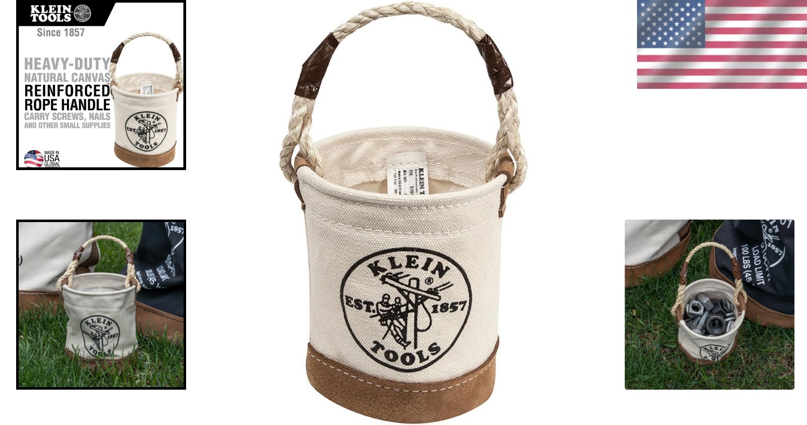Mini Tool Bucket Natural Canvas Leather Bottom Small Utility Organizer
