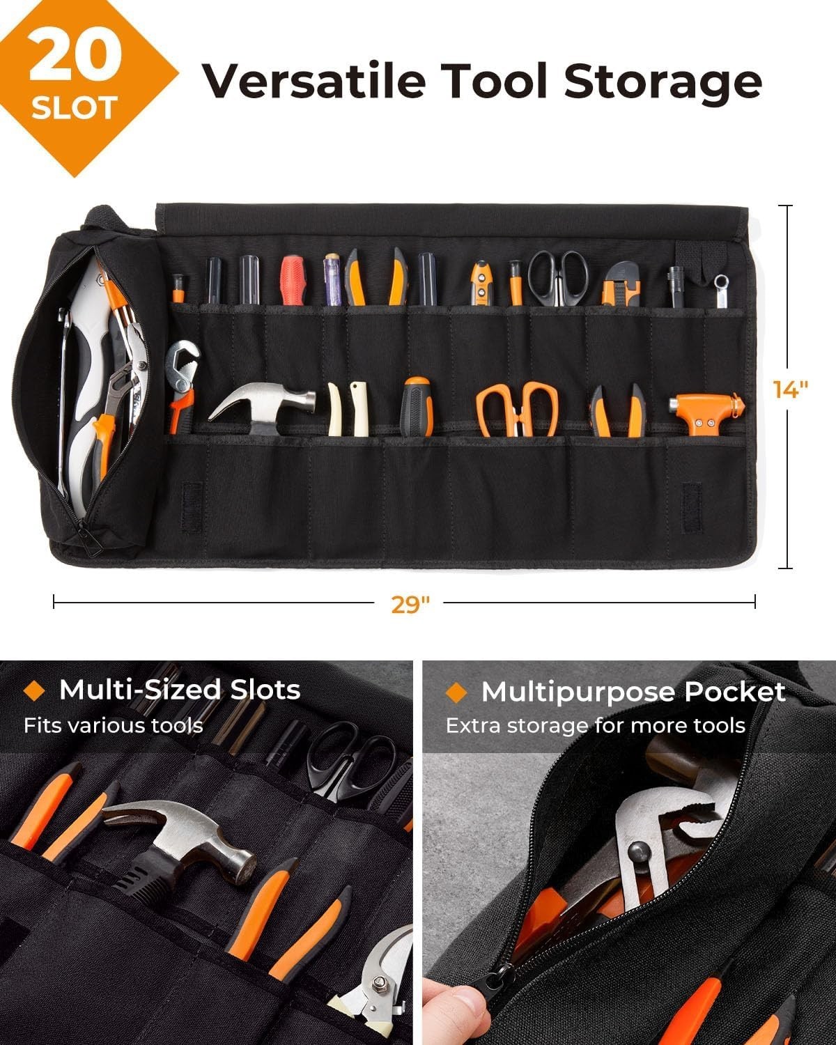 Tool Roll For Men, Heavy Duty Tool Roll Bag Organizer, Roll Up Tool Pouch wit…