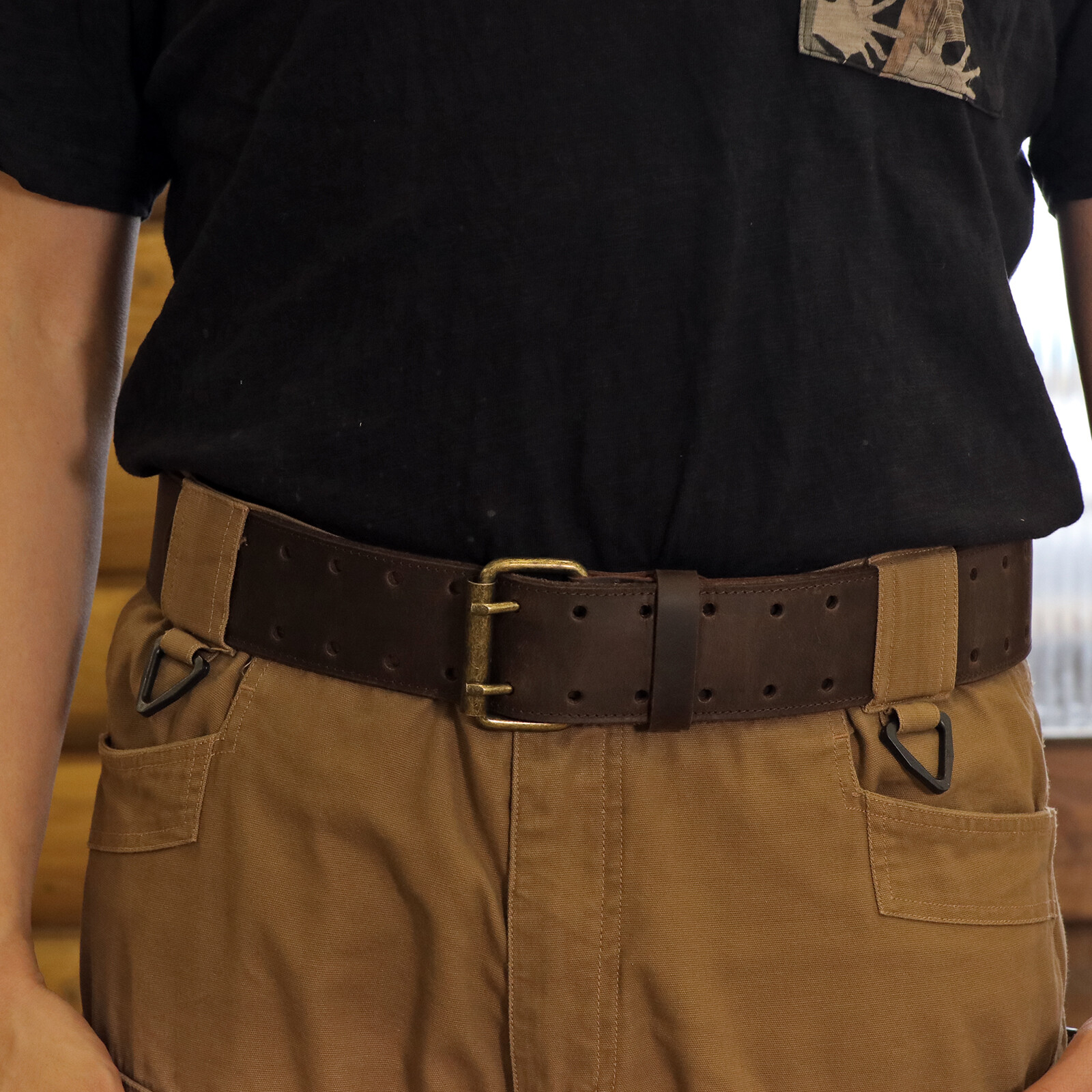 TOURBON Men 2″ Wide Workshop Pouch Holder Tool Carry Buckle Belt Leather Gift US