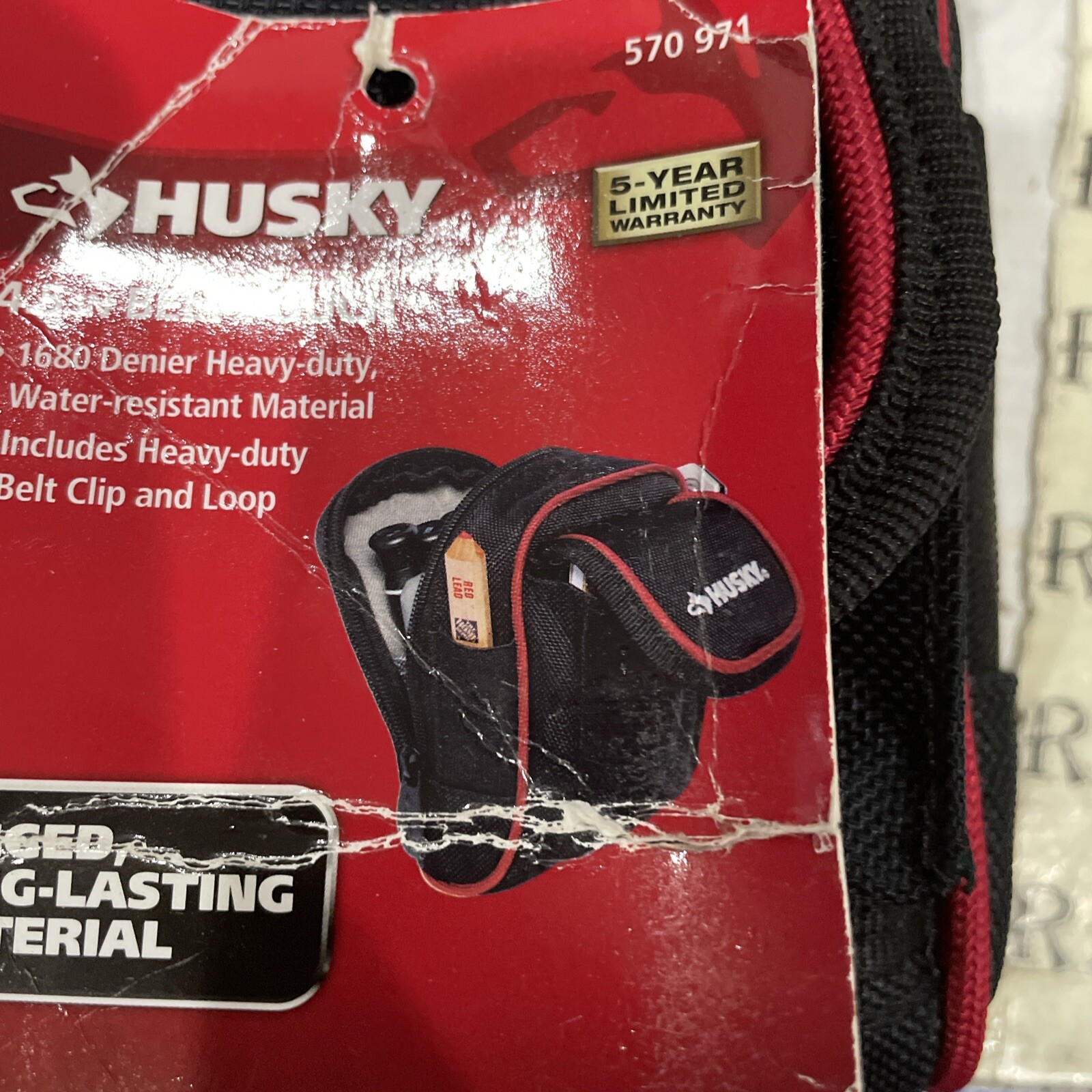 Husky 4.5 in. Clip-On Tool Belt Pouch 3 Pockets Durable Heavy Duty 570 971