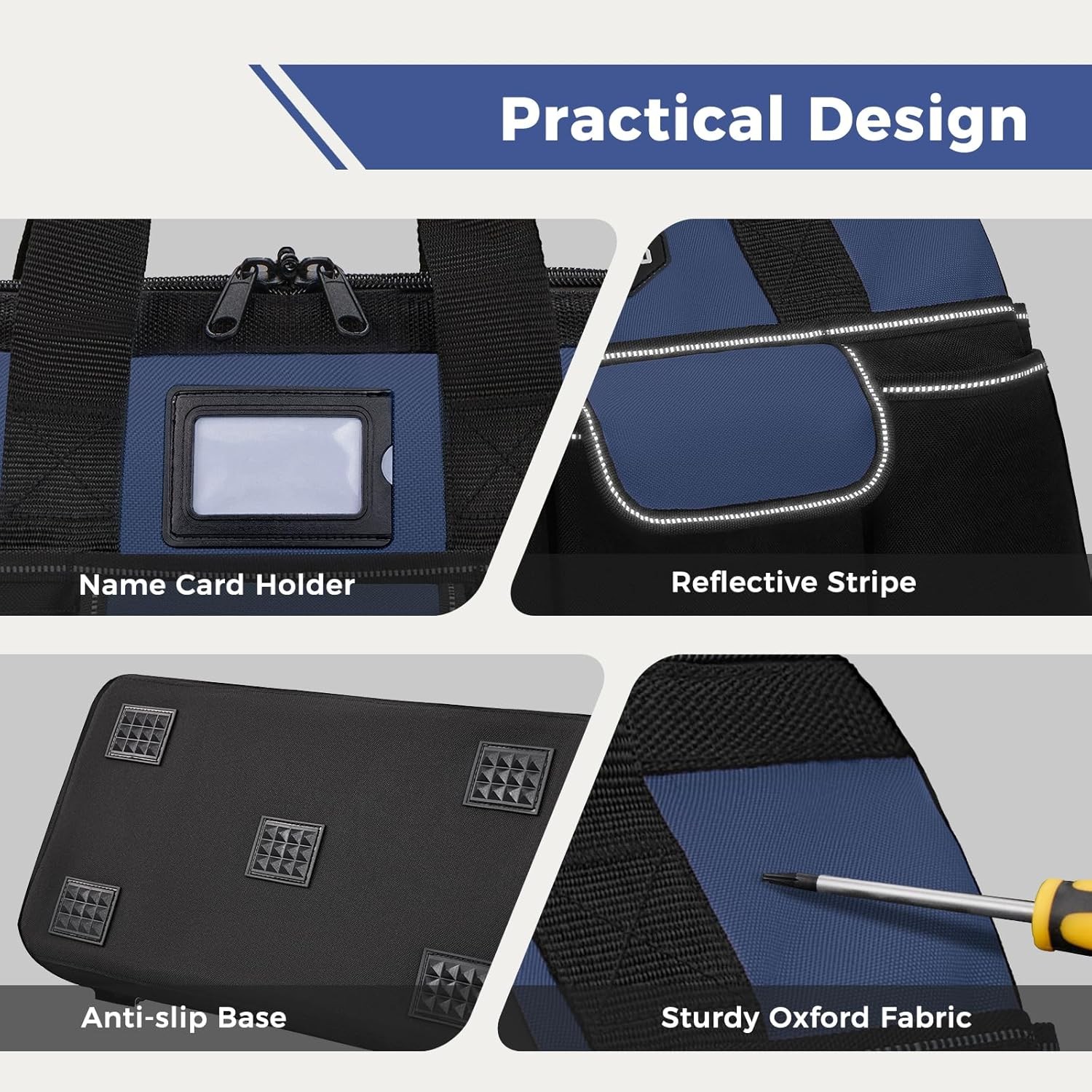 16″ Heavy Duty Tool Bag 22 Pocket Soft Tool Tote Organizer Electrician Blue