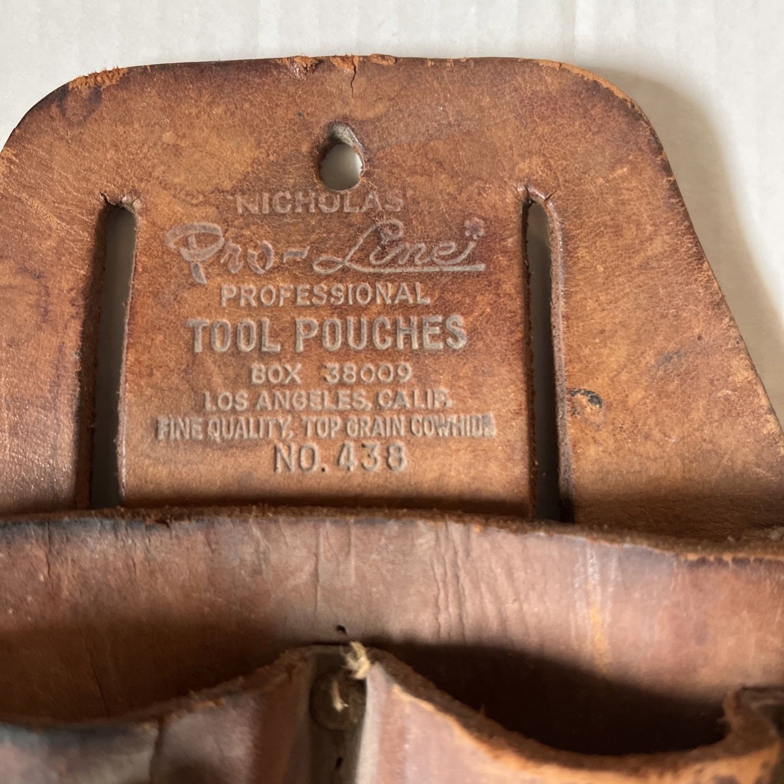 Nicholas Vintage Cowhide Pro Line Tool Pouch Holder Belt Brown Leather No. 438
