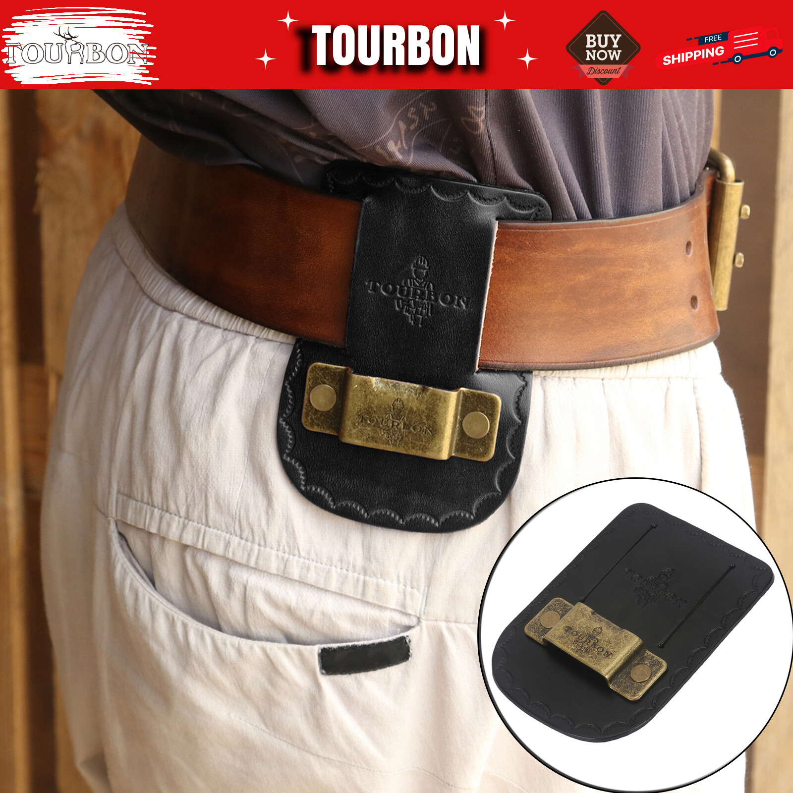 Leather Tape Measure Hanger Tool Holster Belt Clip Builder Tools Pouch-TOURBON