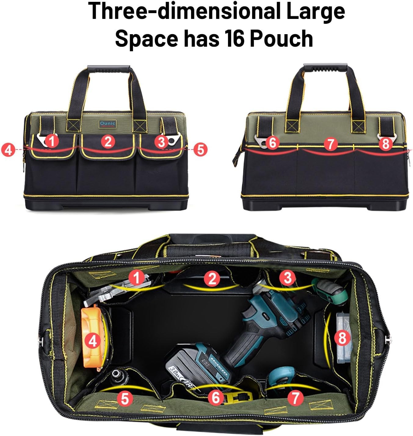 Tool Bag 20 Inch Large Tool Bag Heavy Duty W/ Waterproof Molded Base Wide Mouth