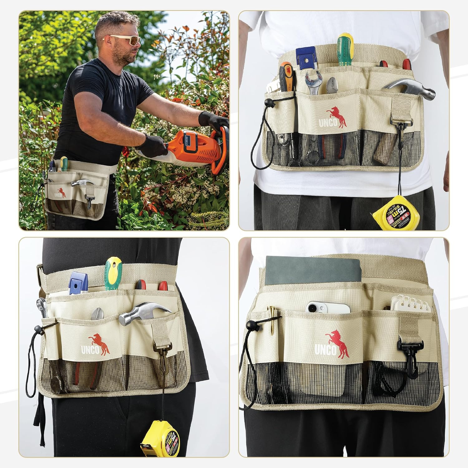– Adjustable Gardening Belt, Beige, 7 Pockets, Wear, Cut and Water Resistant, Ga