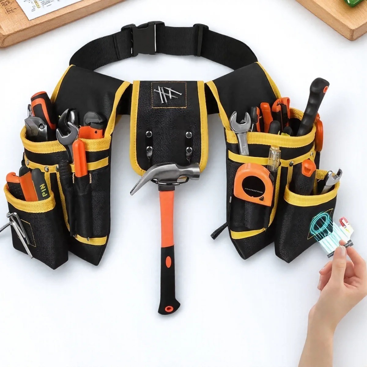 Adjustable Men’s 26 Pockets Tool Belt Magnetic Holder Sturdy Waist Pouch for AA