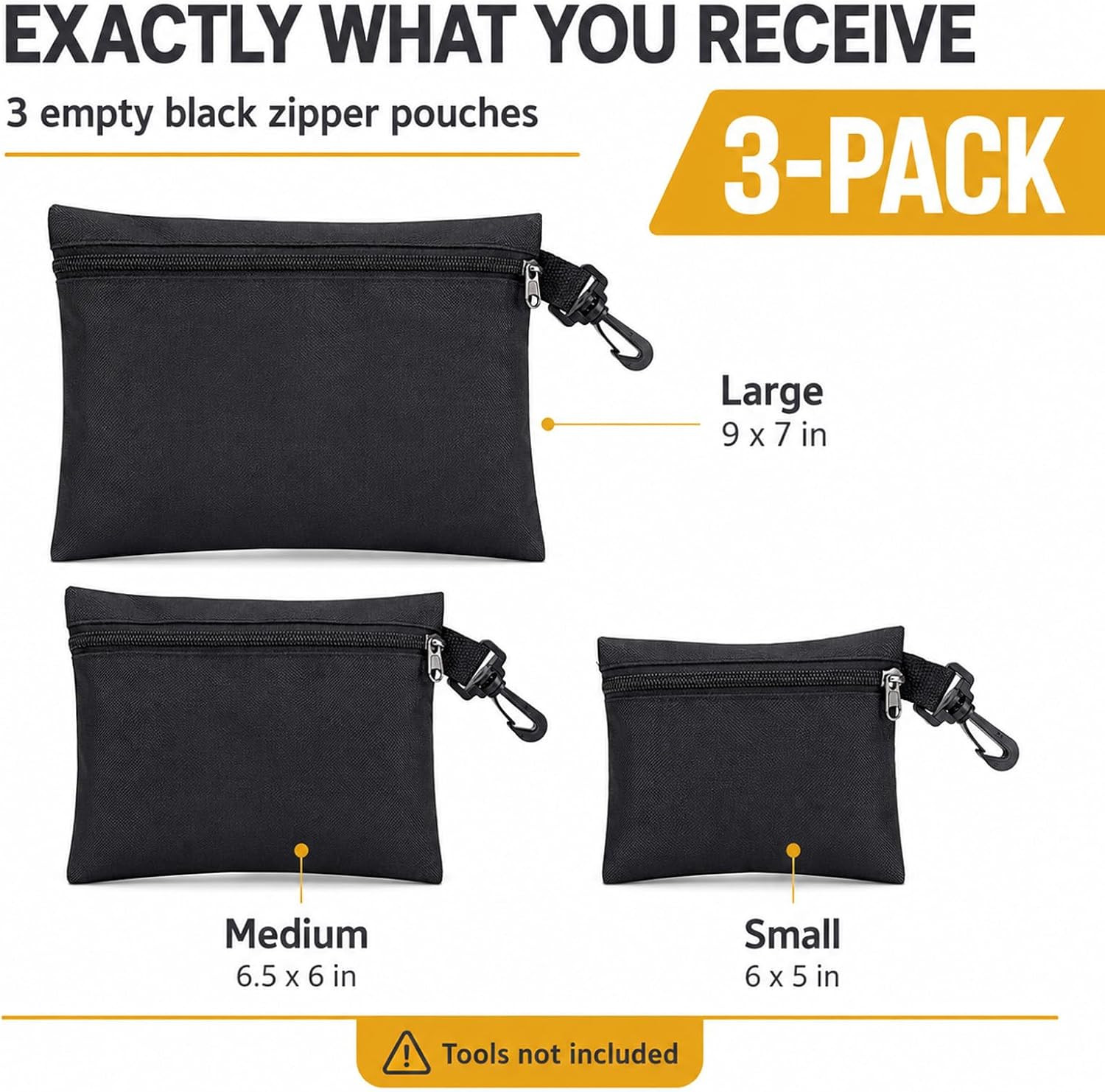 3 Pack Small Zipper Tool Pouch Bags Heavy Duty 600D Oxford Waterproof Multipurpo
