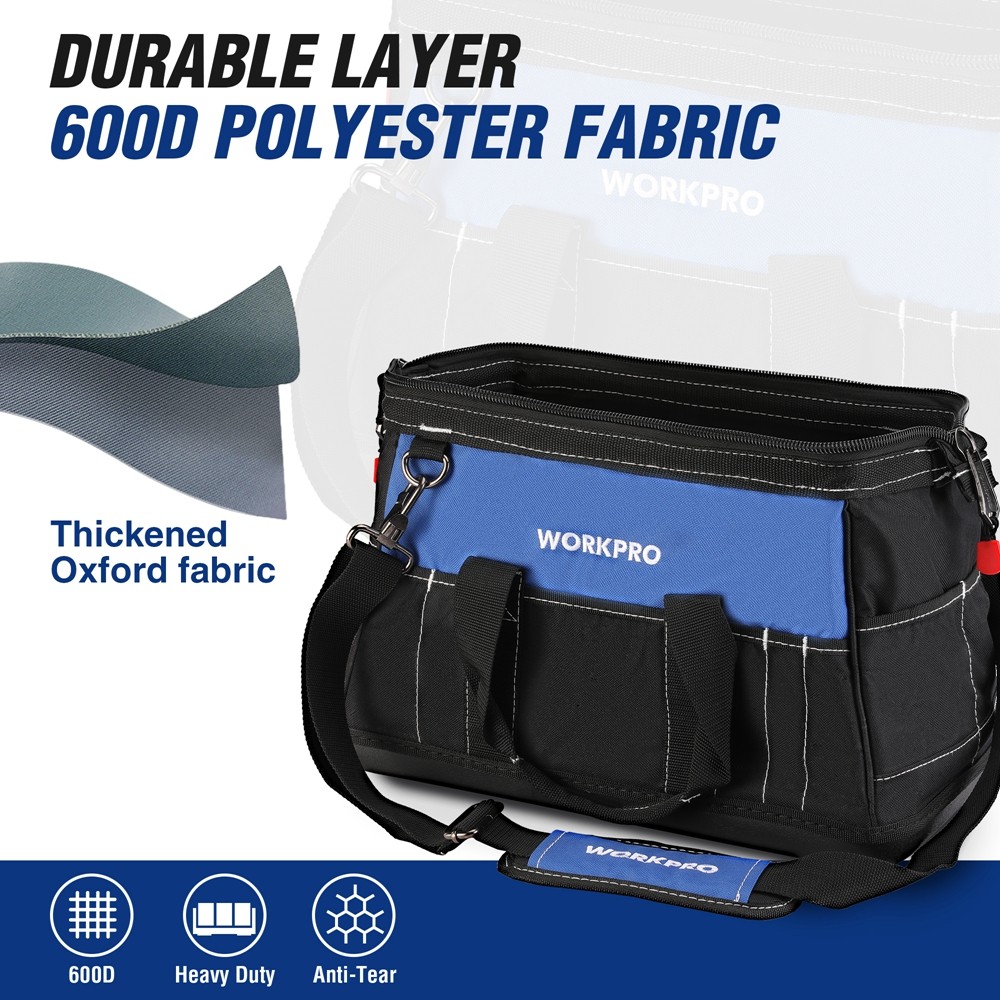 WORKPRO 16-inch Wide Mouth Tool Storage Bag 22 Pockets w/Water Proof Molded Base