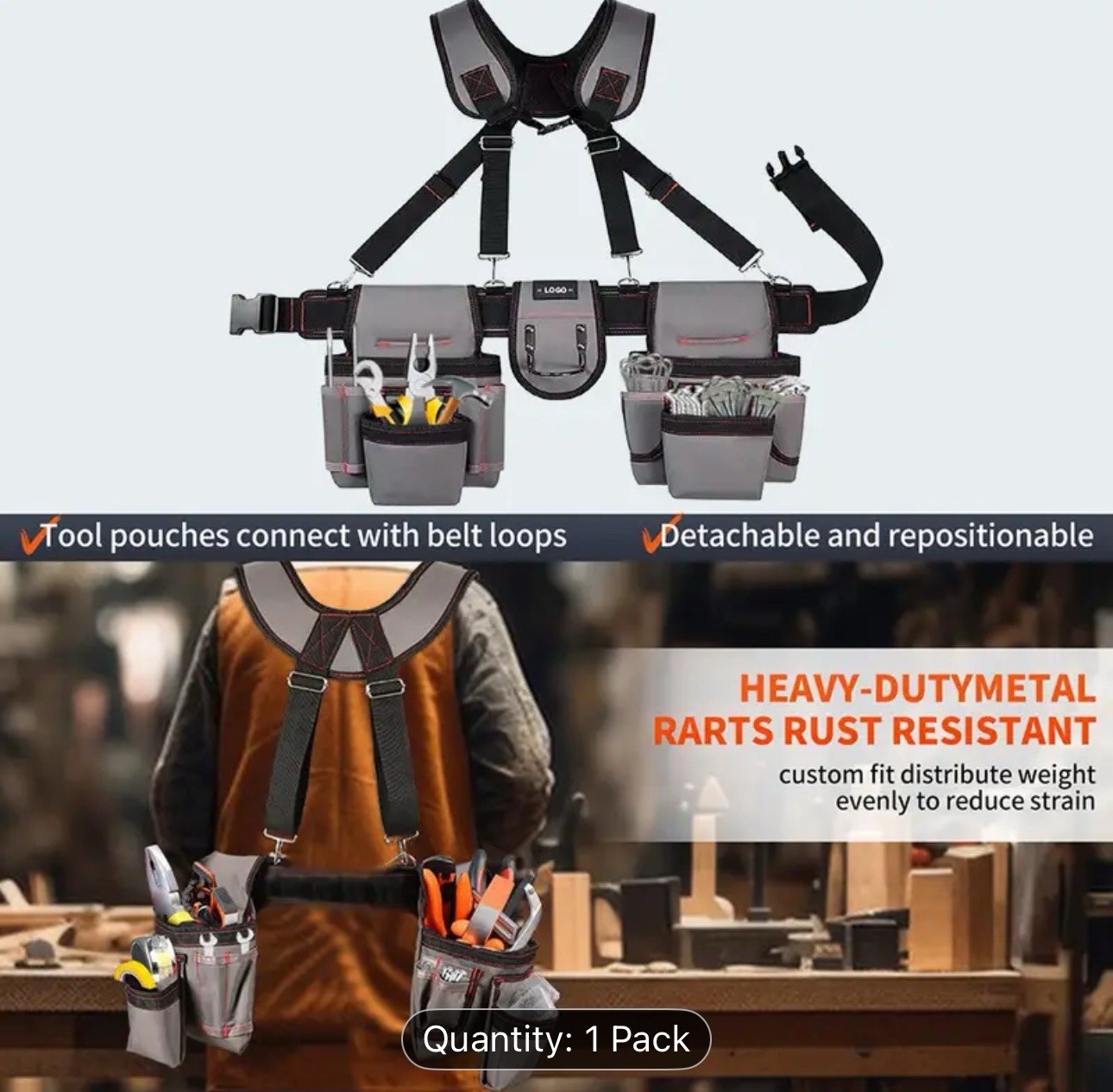 Tool Belt with Suspenders – Tool Belts for Men, 12 Pockets Tool Belt, Heavy Duty