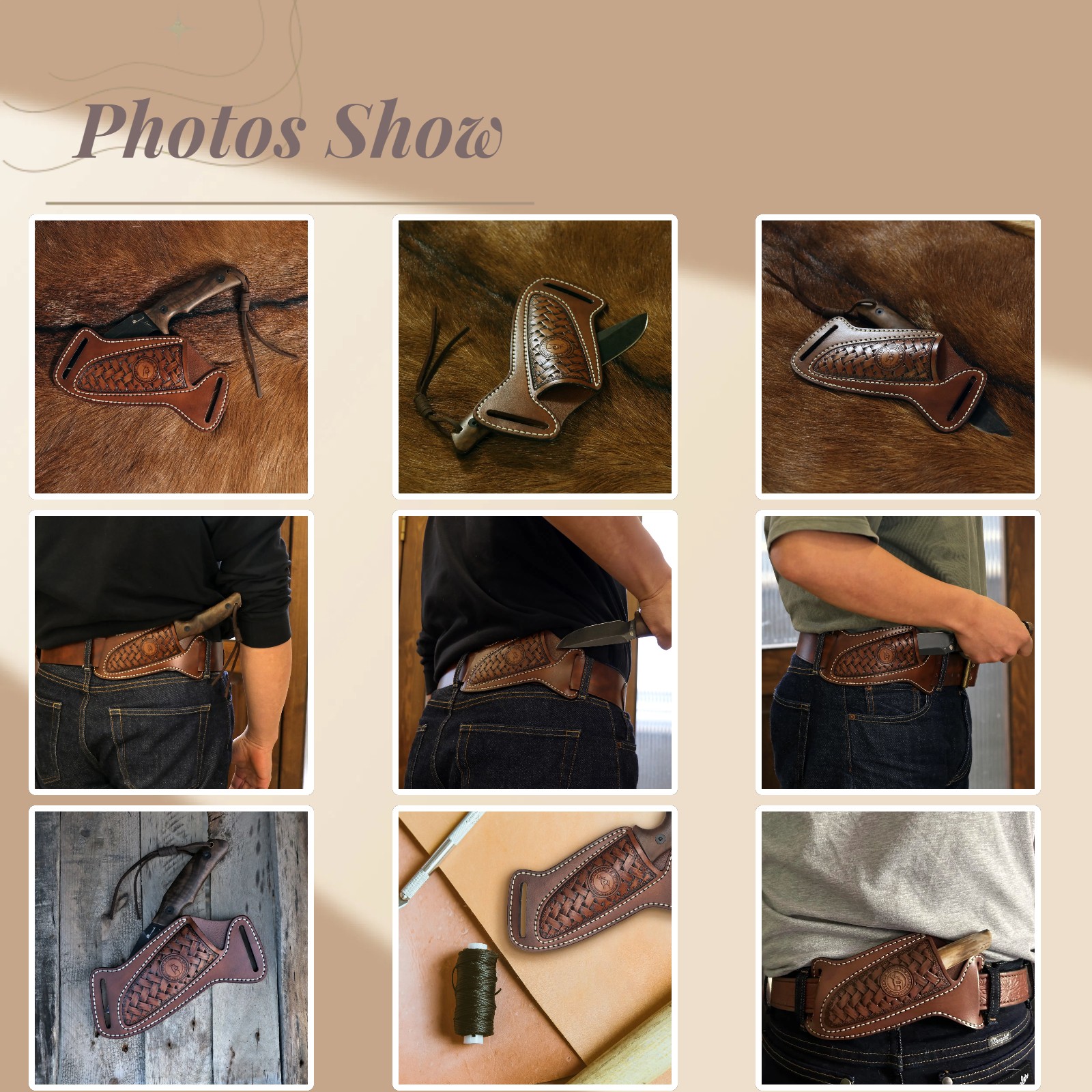 TOURBON Leather Fixed Blade Knife Sheath Belt Pouch EDC Knives Case Camping