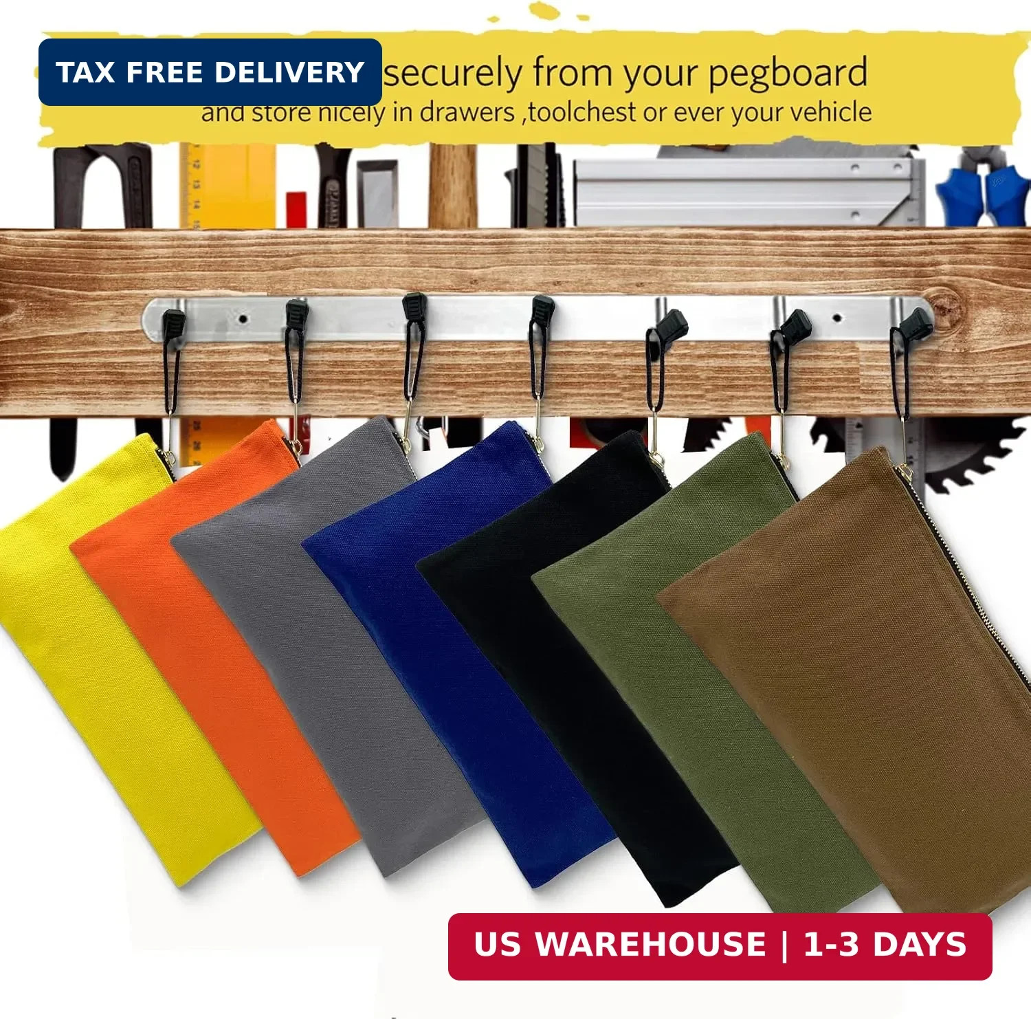 Heavy Duty Canvas Tool Bag Organizer – 7 Pack Zipper Utility Pouches in Assorted